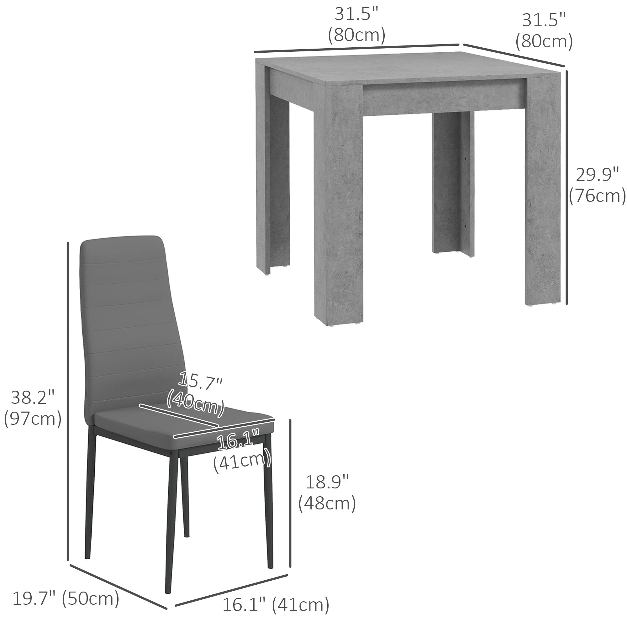 HOMCOM Dining Table Set for 2, 3 Piece Kitchen Table and Chairs with Steel Legs and High Back, Space-Saving Square Table and Upholstered Chairs for Small Spaces, Grey
