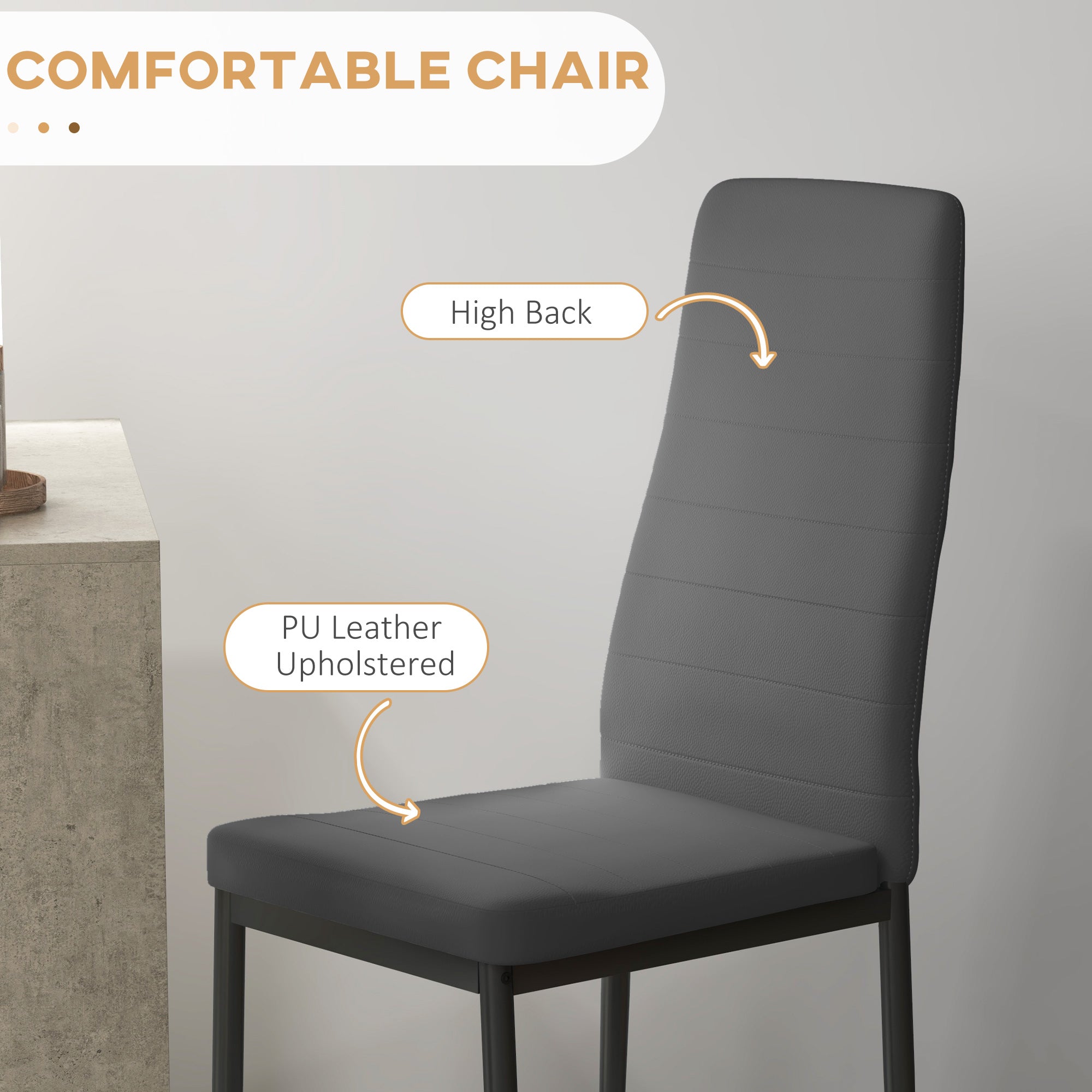 HOMCOM Dining Table Set for 2, 3 Piece Kitchen Table and Chairs with Steel Legs and High Back, Space-Saving Square Table and Upholstered Chairs for Small Spaces, Grey