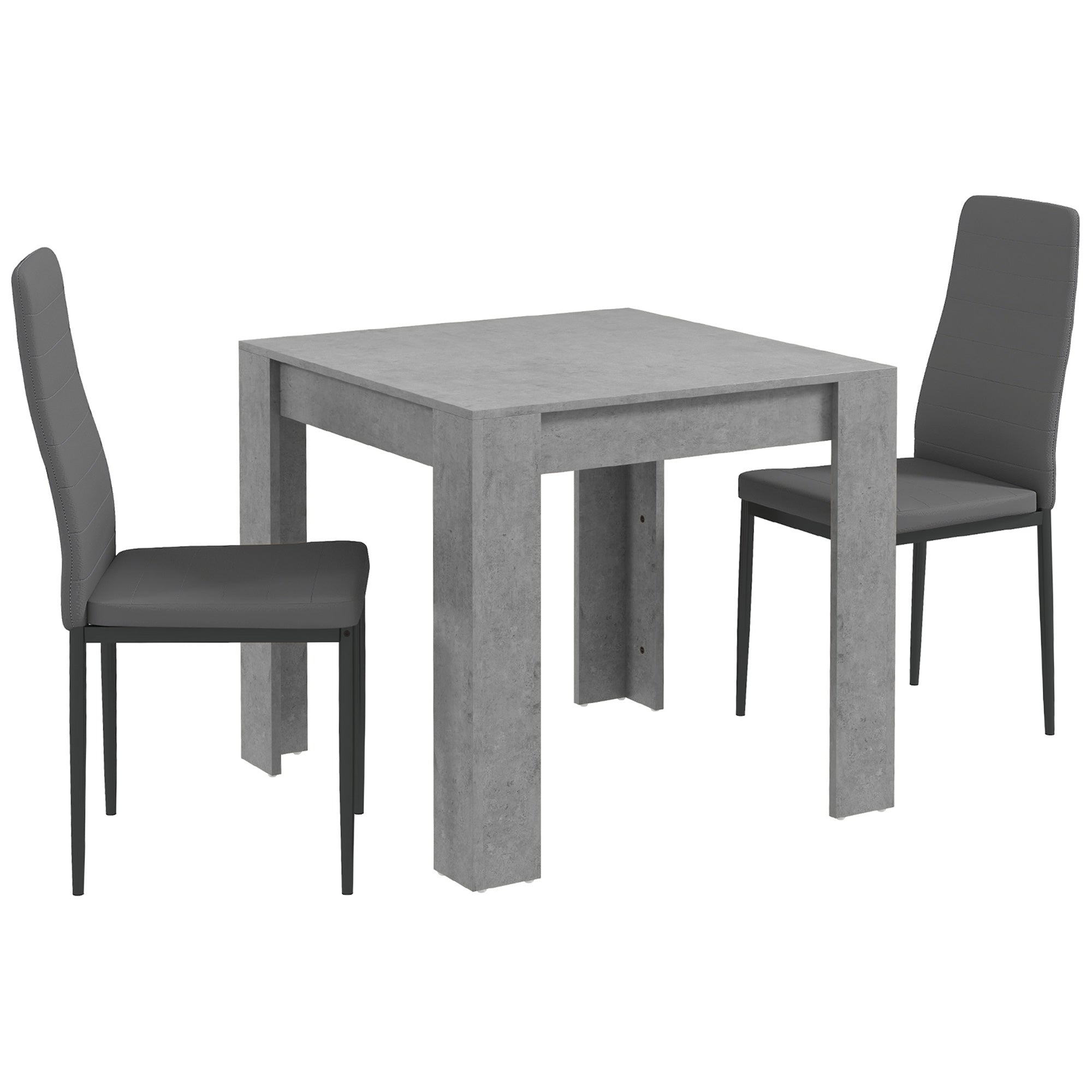 HOMCOM Dining Table Set for 2, 3 Piece Kitchen Table and Chairs with Steel Legs and High Back, Space-Saving Square Table and Upholstered Chairs for Small Spaces, Grey