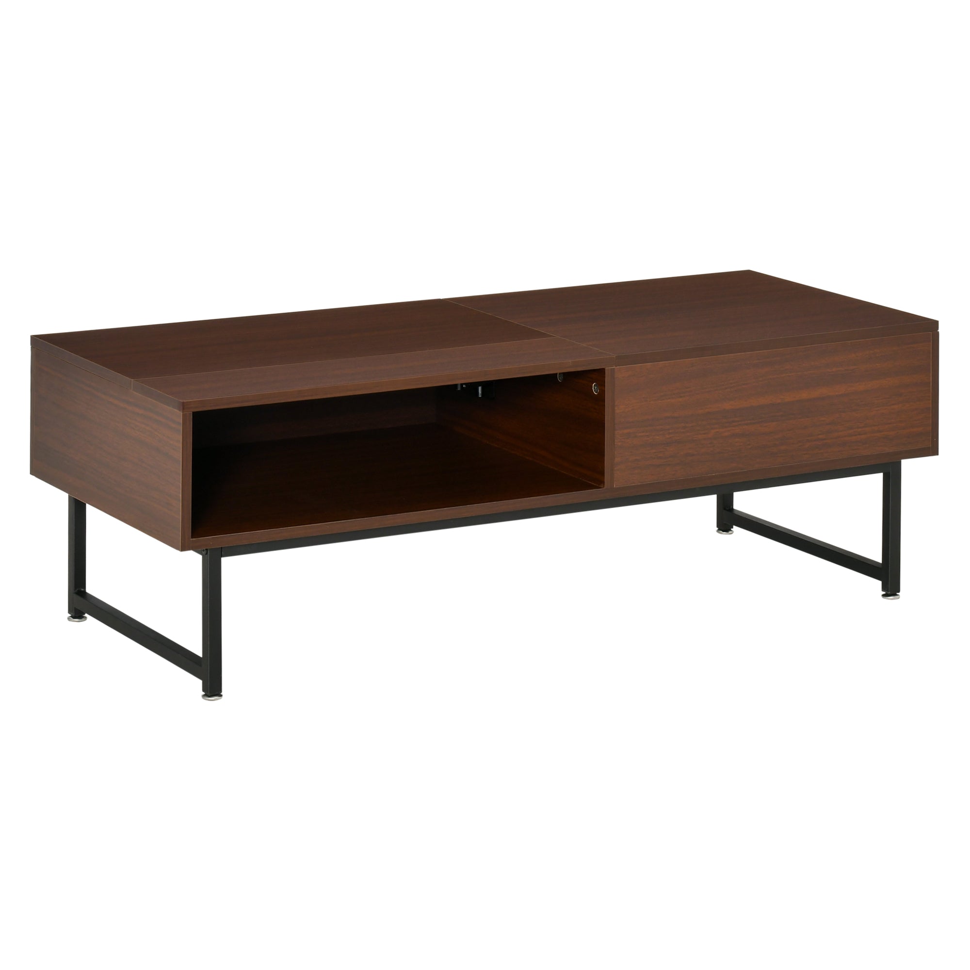 HOMCOM Modern Lift Top Coffee Table with Hidden Storage Compartment and Metal Frame, Center Table for Living Room, Brown
