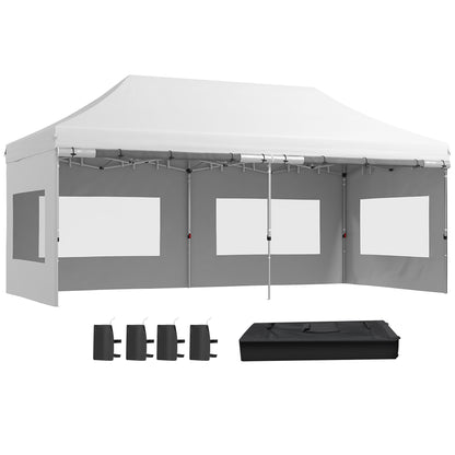 Outsunny 20' x 10' Pop Up Canopy Tent Instant Folding Shelter Gazebo with Removable Sidewalls, 6 Windows, 4 Sand Weights Bags and Carrying Bag, White