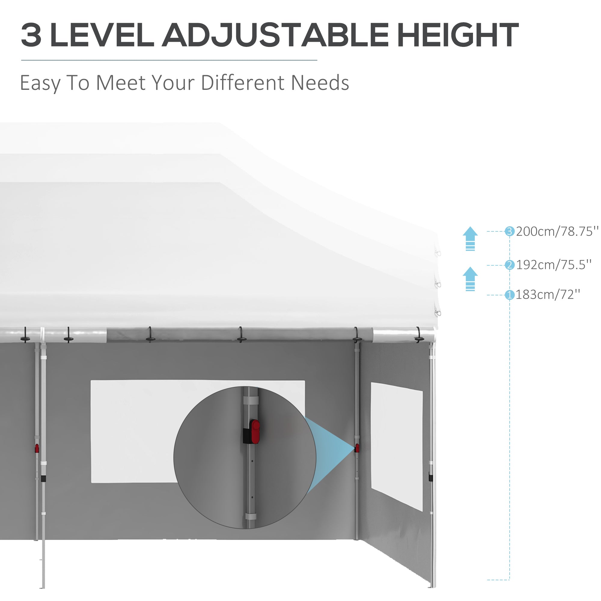 Outsunny 20' x 10' Pop Up Canopy Tent Instant Folding Shelter Gazebo with Removable Sidewalls, 6 Windows, 4 Sand Weights Bags and Carrying Bag, White