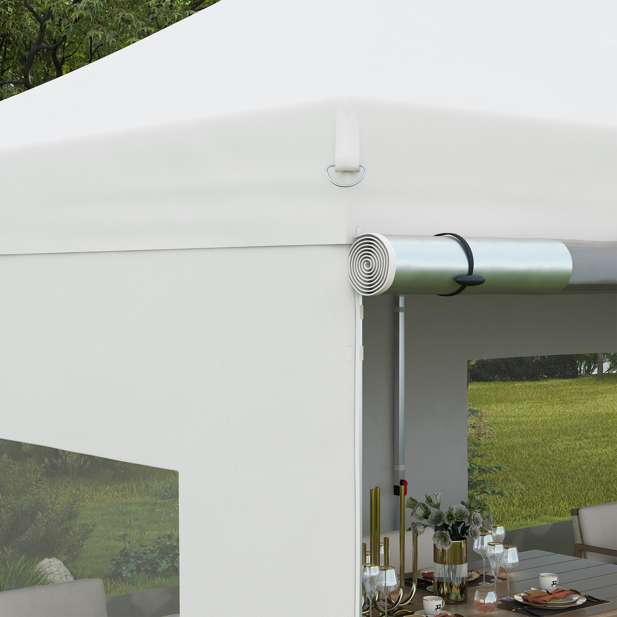 Outsunny 20' x 10' Pop Up Canopy Tent Instant Folding Shelter Gazebo with Removable Sidewalls, 6 Windows, 4 Sand Weights Bags and Carrying Bag, White