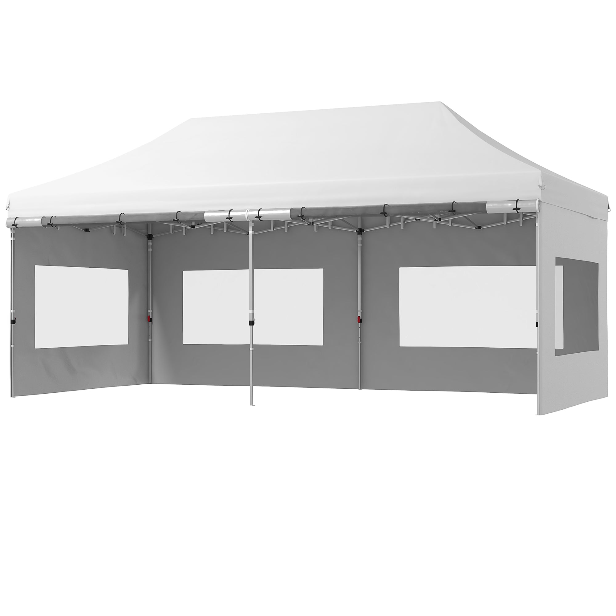 Outsunny 20' x 10' Pop Up Canopy Tent Instant Folding Shelter Gazebo with Removable Sidewalls, 6 Windows, 4 Sand Weights Bags and Carrying Bag, White