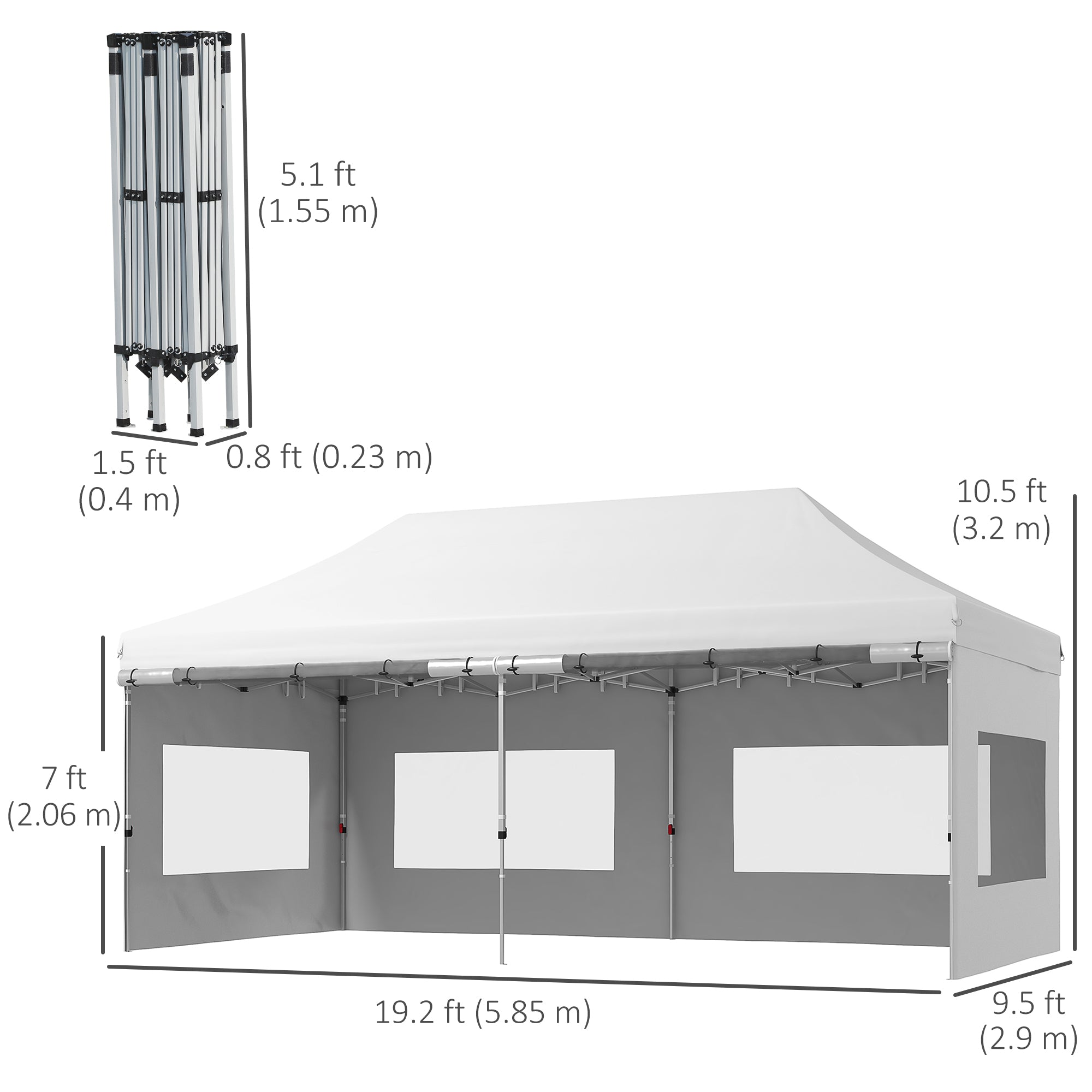Outsunny 20' x 10' Pop Up Canopy Tent Instant Folding Shelter Gazebo with Removable Sidewalls, 6 Windows, 4 Sand Weights Bags and Carrying Bag, White