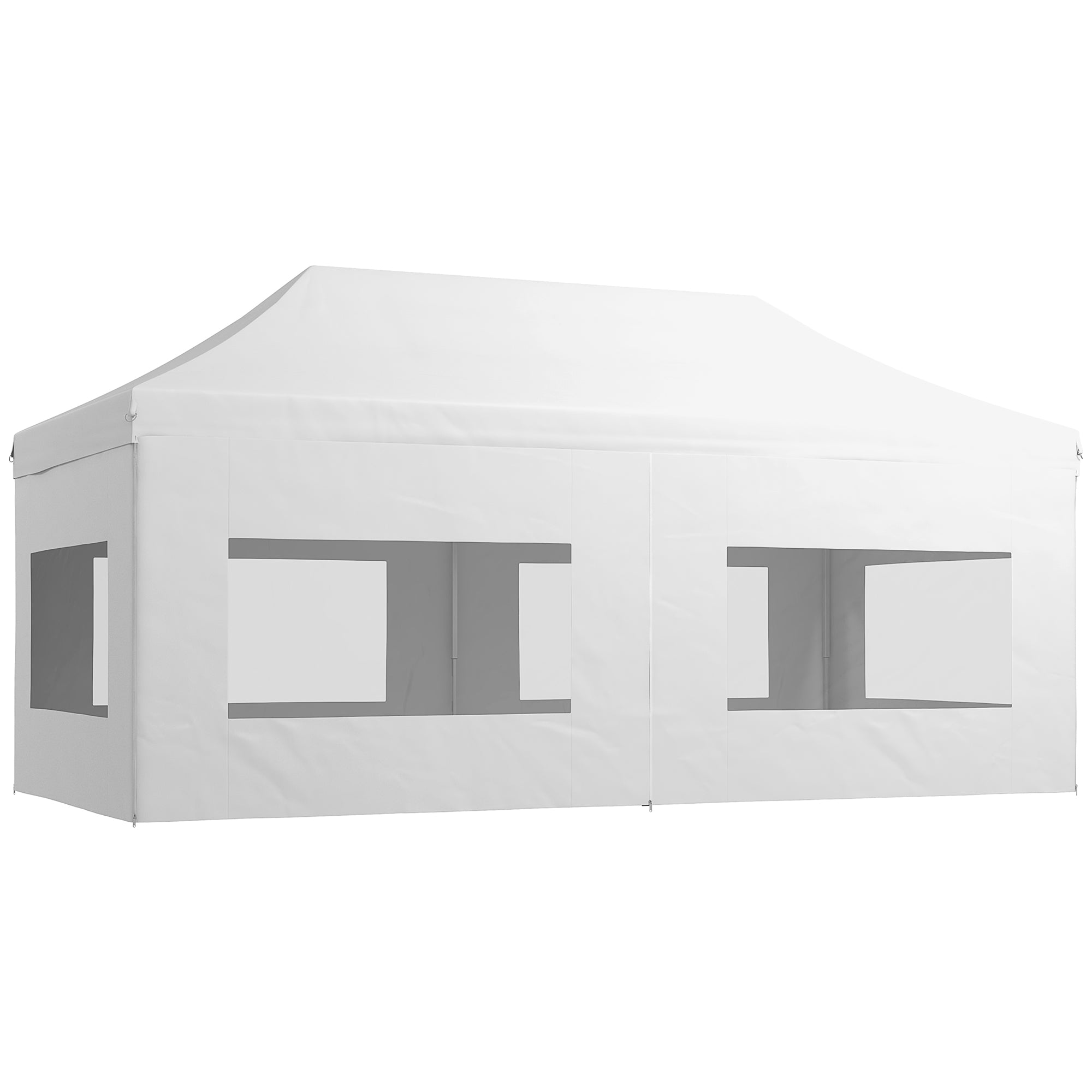 Outsunny 20' x 10' Pop Up Canopy Tent Instant Folding Shelter Gazebo with Removable Sidewalls, 6 Windows, 4 Sand Weights Bags and Carrying Bag, White