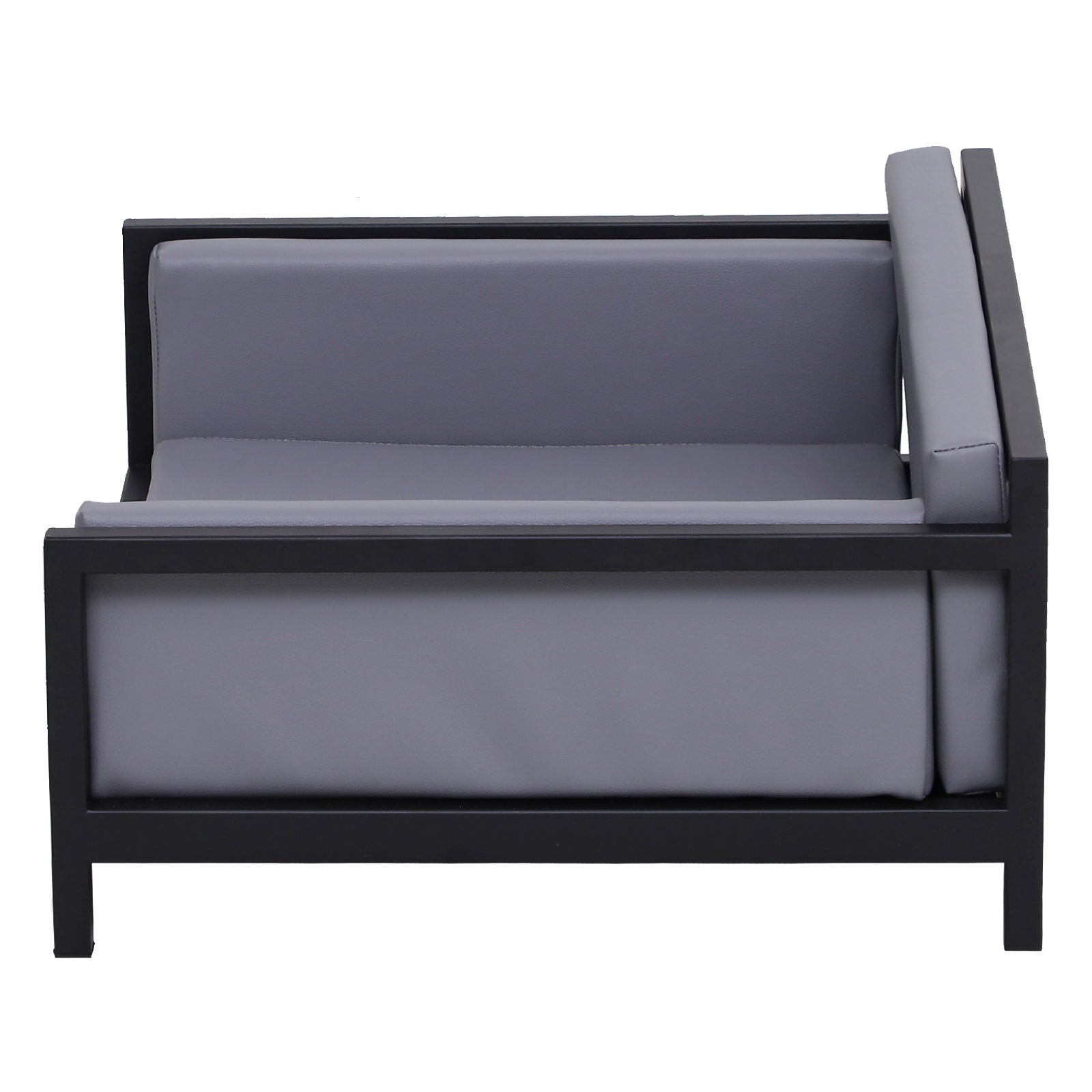 PawHut Deluxe PU Pet Sofa Couch Soft Dog Puppy Cat Sleep Bed Metal Frame Grey 64L x 52W x 27.5H cm