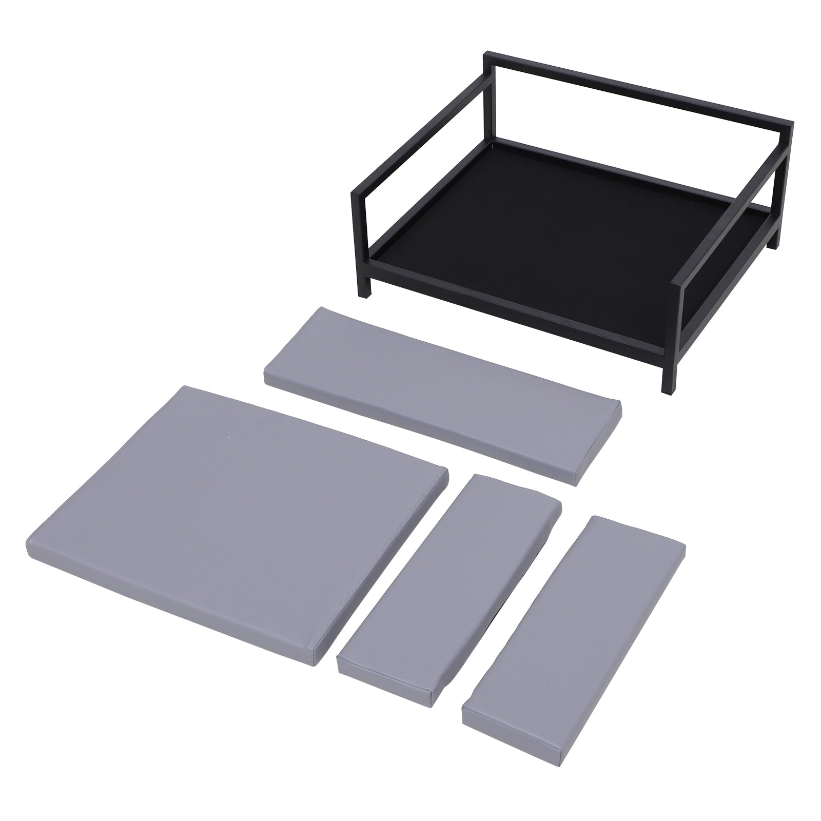 PawHut Deluxe PU Pet Sofa Couch Soft Dog Puppy Cat Sleep Bed Metal Frame Grey 64L x 52W x 27.5H cm