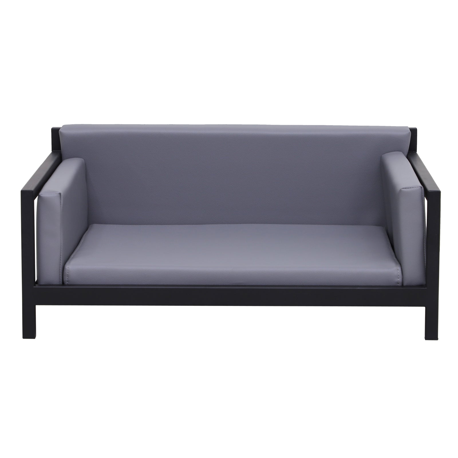 PawHut Deluxe PU Pet Sofa Couch Soft Dog Puppy Cat Sleep Bed Metal Frame Grey 64L x 52W x 27.5H cm