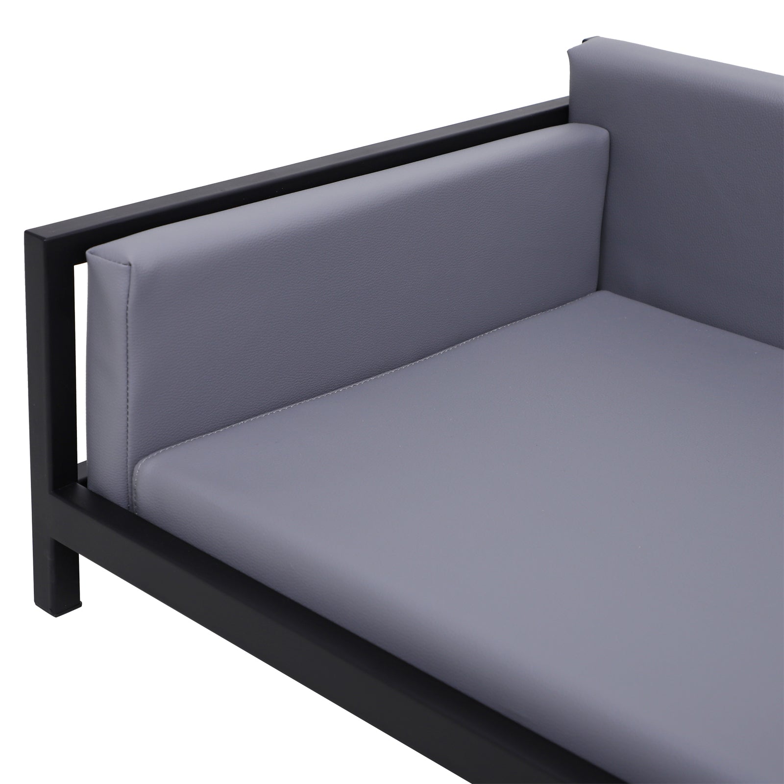 PawHut Deluxe PU Pet Sofa Couch Soft Dog Puppy Cat Sleep Bed Metal Frame Grey 64L x 52W x 27.5H cm