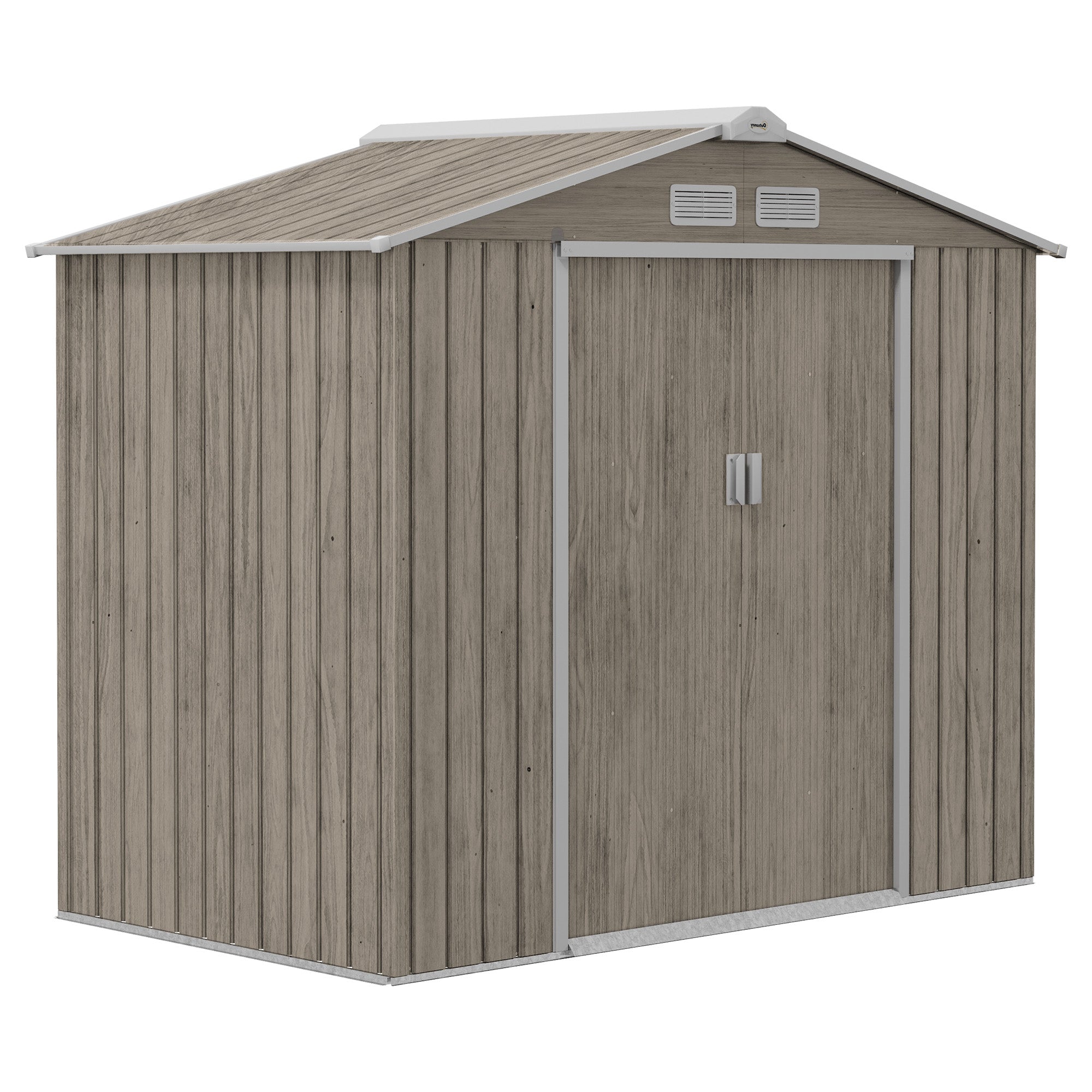 Outsunny 7' x 4' x 6' Garden Storage Shed Outdoor Patio Yard Metal Tool Storage House w/ Steel Foundation Kit and Double Doors, Distressed Light Brown