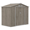 Outsunny 7' x 4' x 6' Garden Storage Shed Outdoor Patio Yard Metal Tool Storage House w/ Steel Foundation Kit and Double Doors, Distressed Light Brown