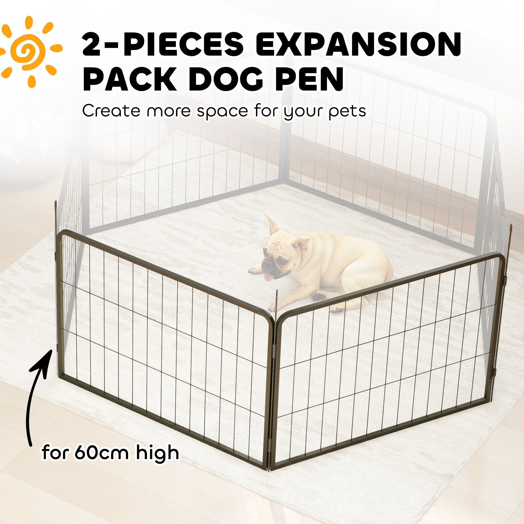 PawHut 2 Piece Dog Pen Expansion Pack for 60cm High Pet Playpen with 3 Connecting Stakes, Puppy Pen for Small Dogs