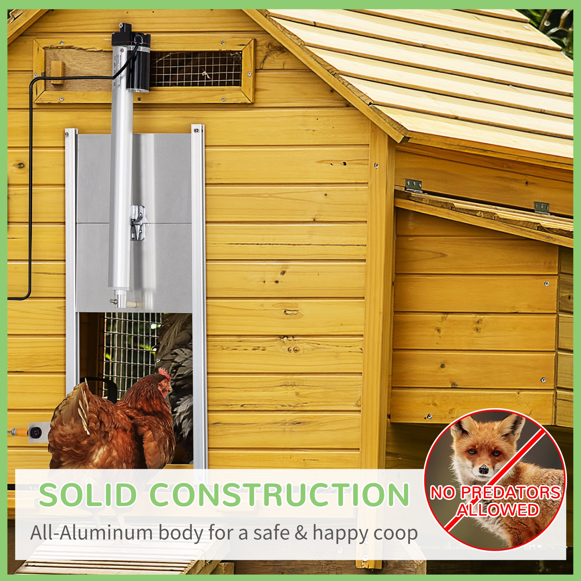 PawHut Automatic Chicken Coop Door Opener with Timer, Light Sensor, Infrared Sensor Safety Mechanism, Aluminum Weatherproof Chicken Door with Remote Controls and 14V DC Power Supply, Silver