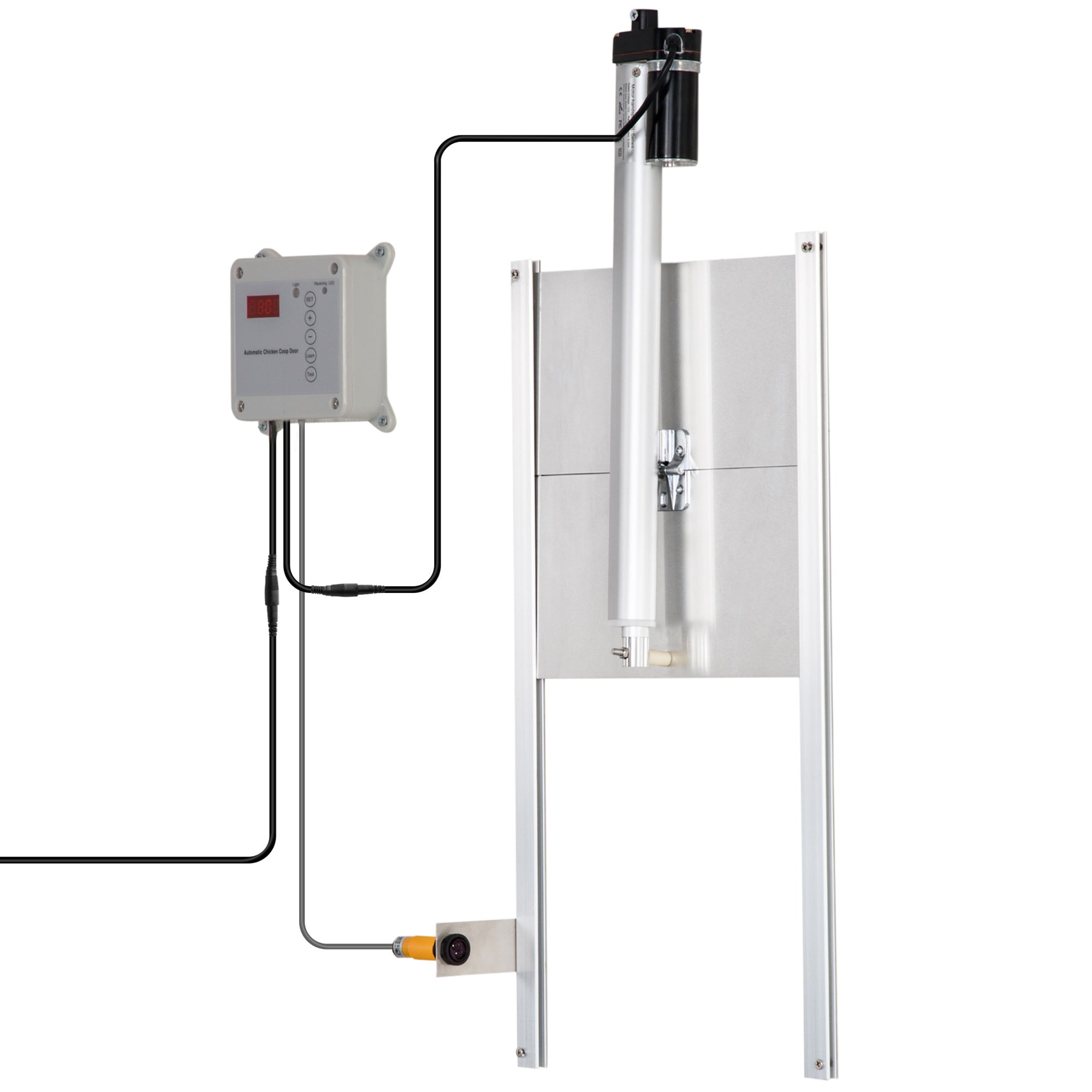 PawHut Automatic Chicken Coop Door Opener with Timer, Light Sensor, Infrared Sensor Safety Mechanism, Aluminum Weatherproof Chicken Door with Remote Controls and 14V DC Power Supply, Silver