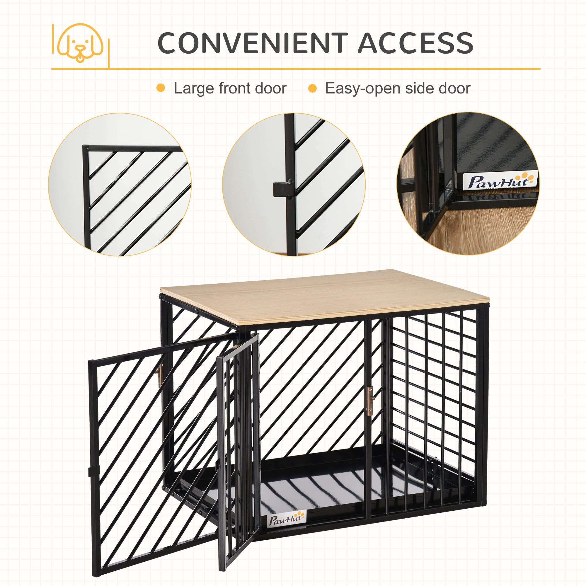 PawHut Heavy Duty Steel Dog Crate Mini Small Dog Kennel Two Doors Tray Large Top Pet Cage 61L x 44W x 49H cm