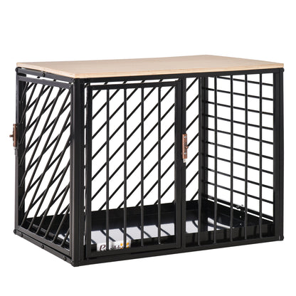 PawHut Heavy Duty Steel Dog Crate Mini Small Dog Kennel Two Doors Tray Large Top Pet Cage 61L x 44W x 49H cm