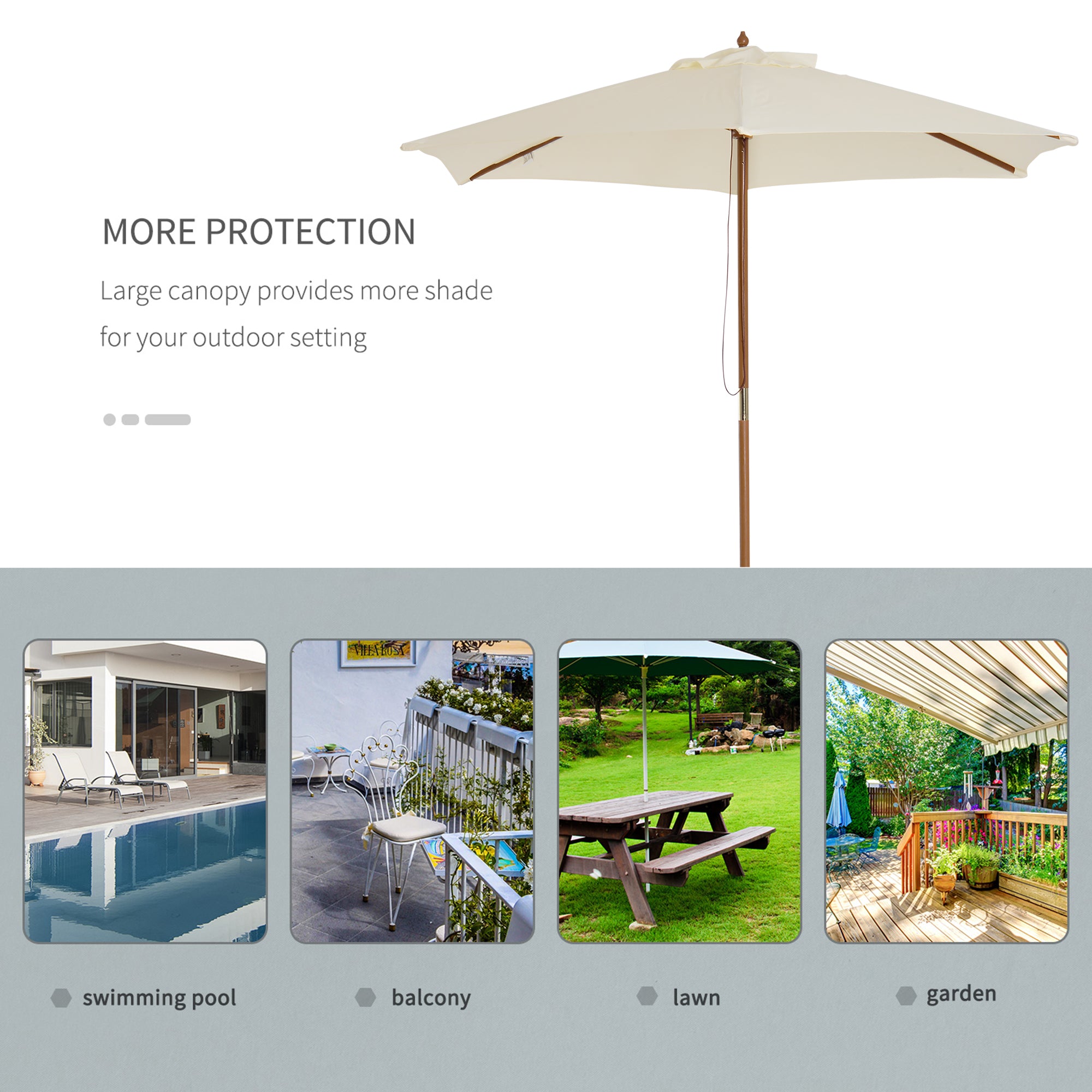 Outsunny 8FT Wood Patio Umbrella Round Market Umbrella Garden Parasol Canopy with Bamboo Ribs and Top Vent, Cream White