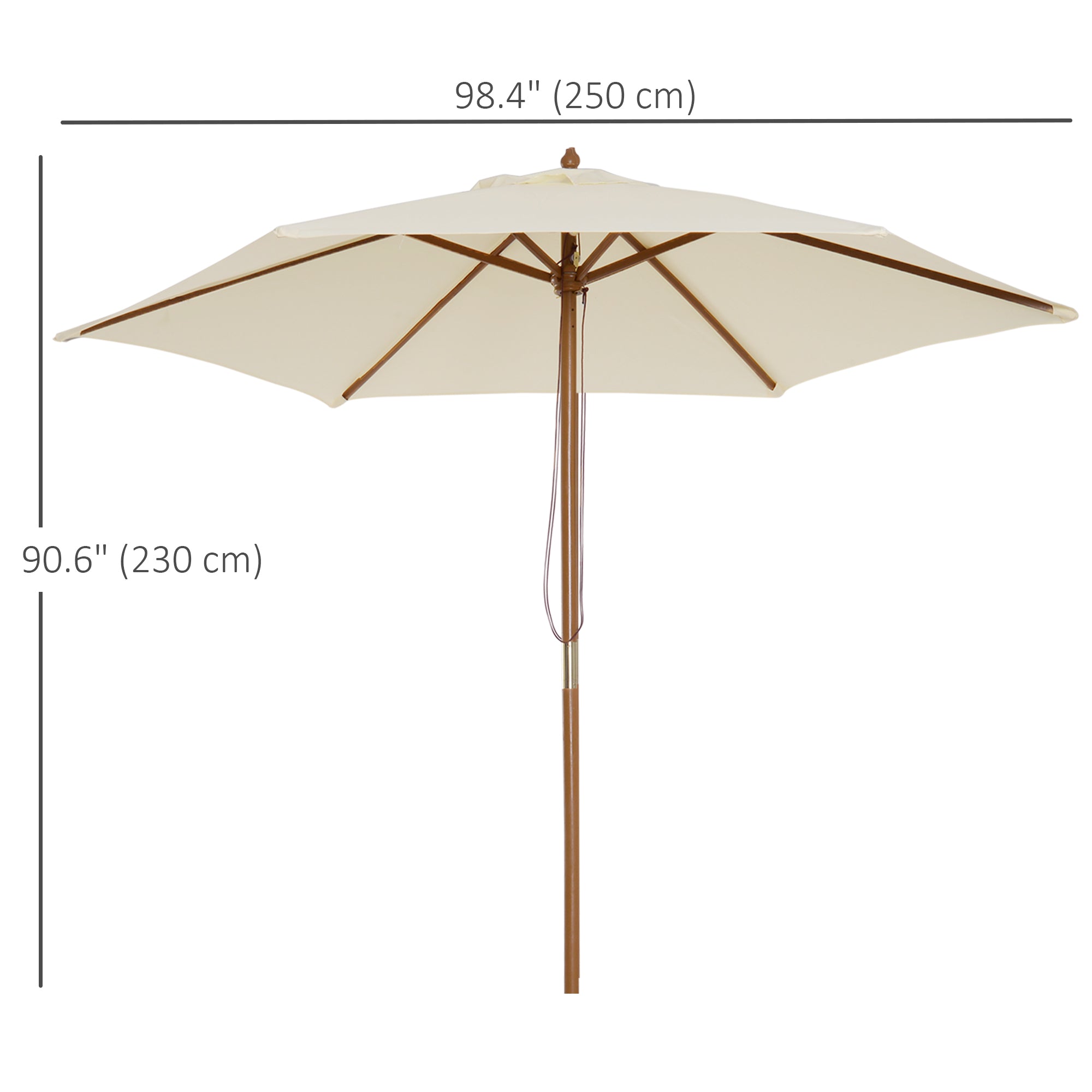 Outsunny 8FT Wood Patio Umbrella Round Market Umbrella Garden Parasol Canopy with Bamboo Ribs and Top Vent, Cream White