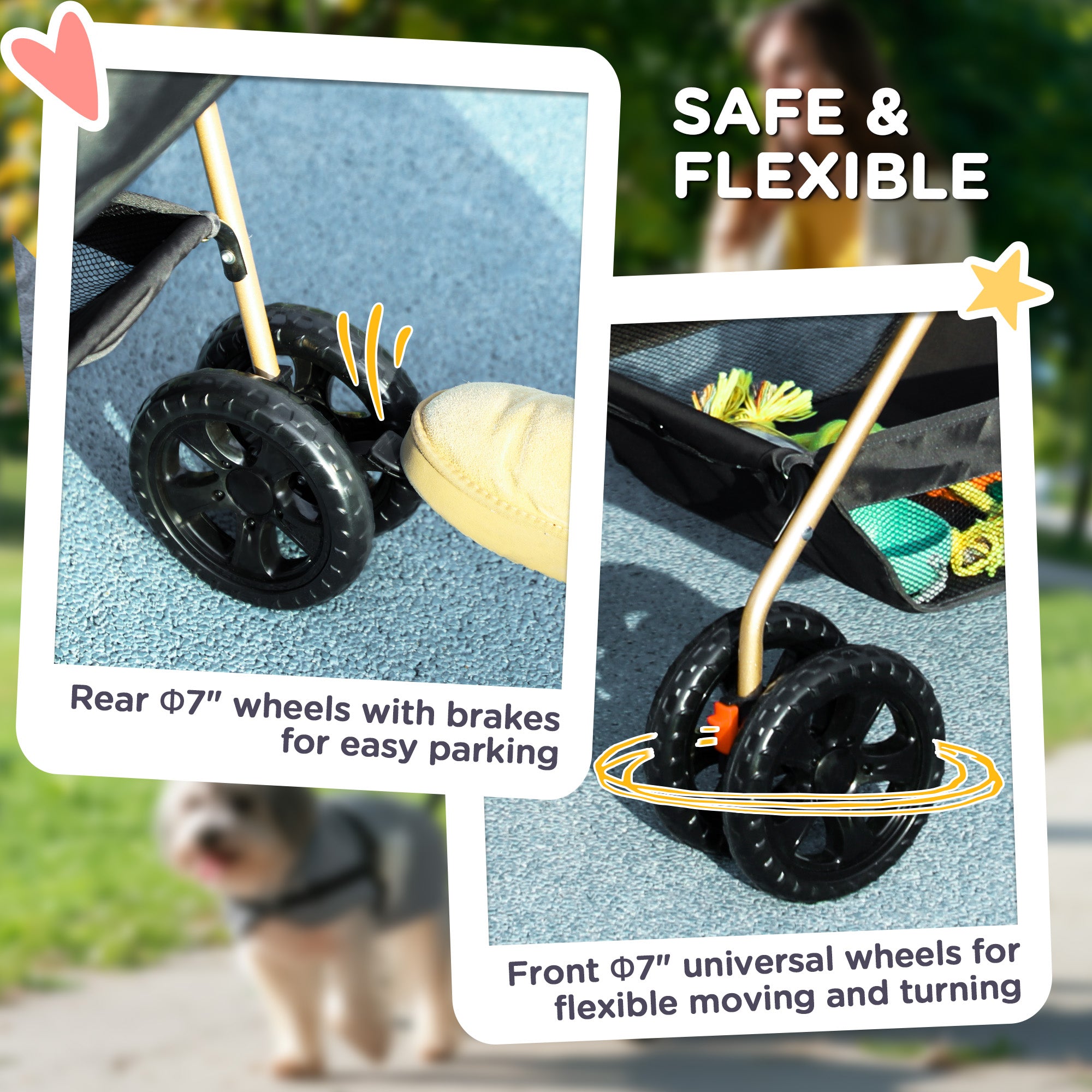 PawHut Pet Stroller, 3 in 1 Dog Pram 4 Wheels with Detachable Carrier, Folding Dog Stroller with Storage Basket, Cupholder, Safety Leashes, for Mini Dogs and Cats, Black