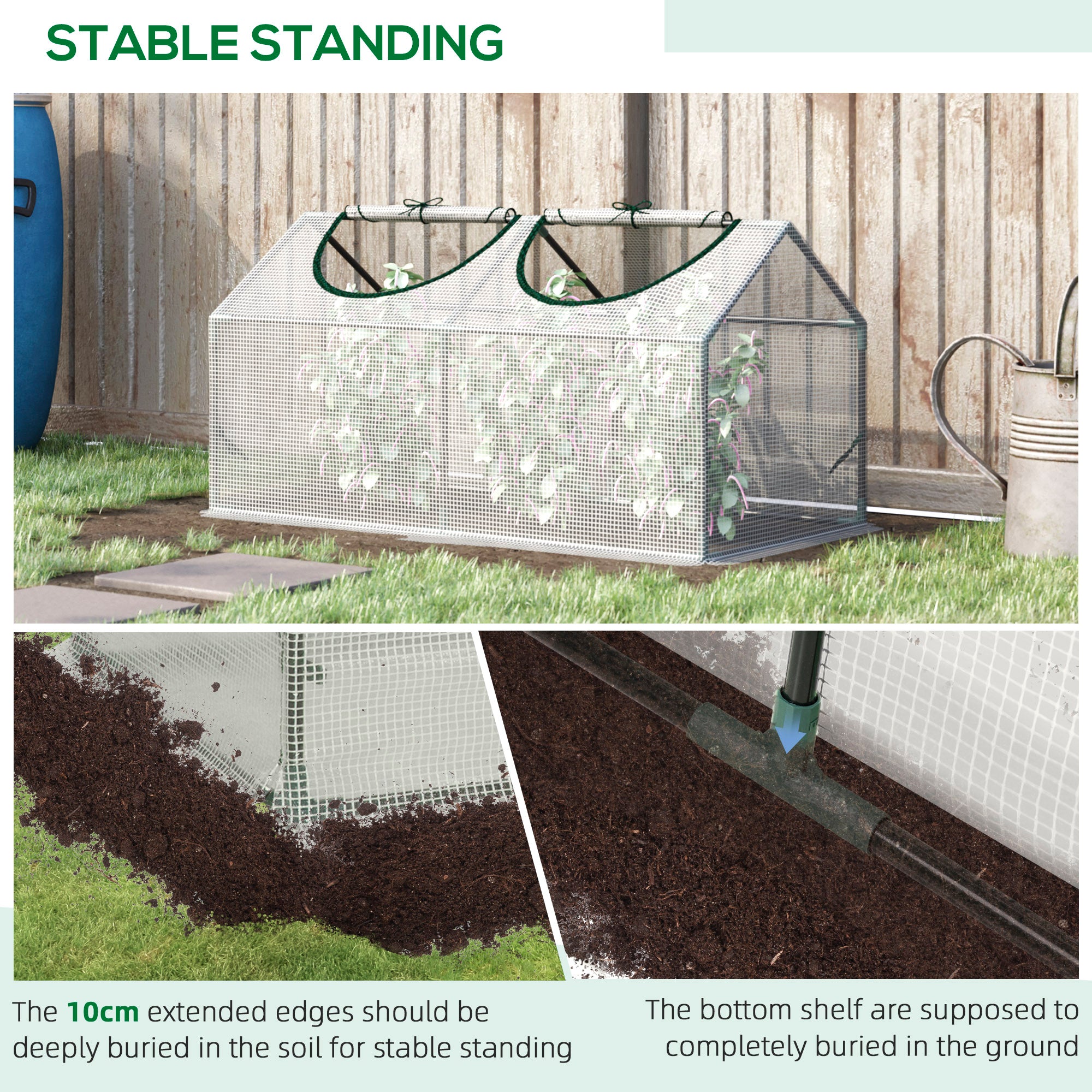 Outsunny 47" x 24" x 24" Portable Mini Tunnel Greenhouse Garden Planting Outdoor Flower Warm House Box with 2 Windows Steel Frame PE Cover, White