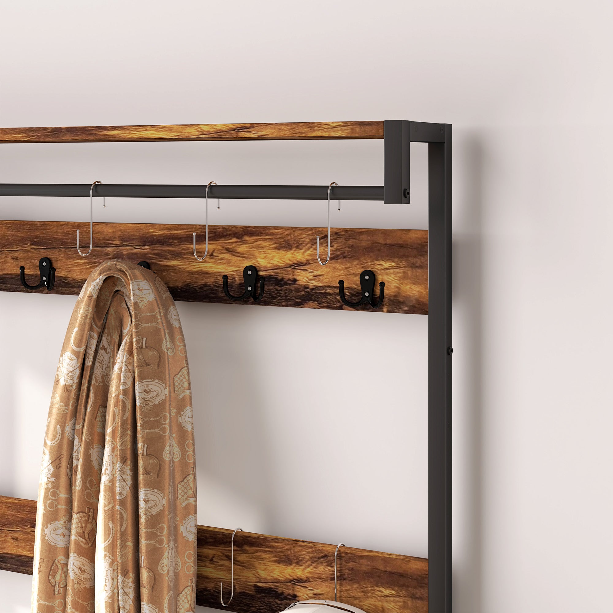 HOMCOM Coat Rack with 2 Fabric Drawers, Modern 4-in-1 Hall Tree with Entryway Bench, 15 Hooks for Hallway, Living Room and Bedroom, Rustic Brown