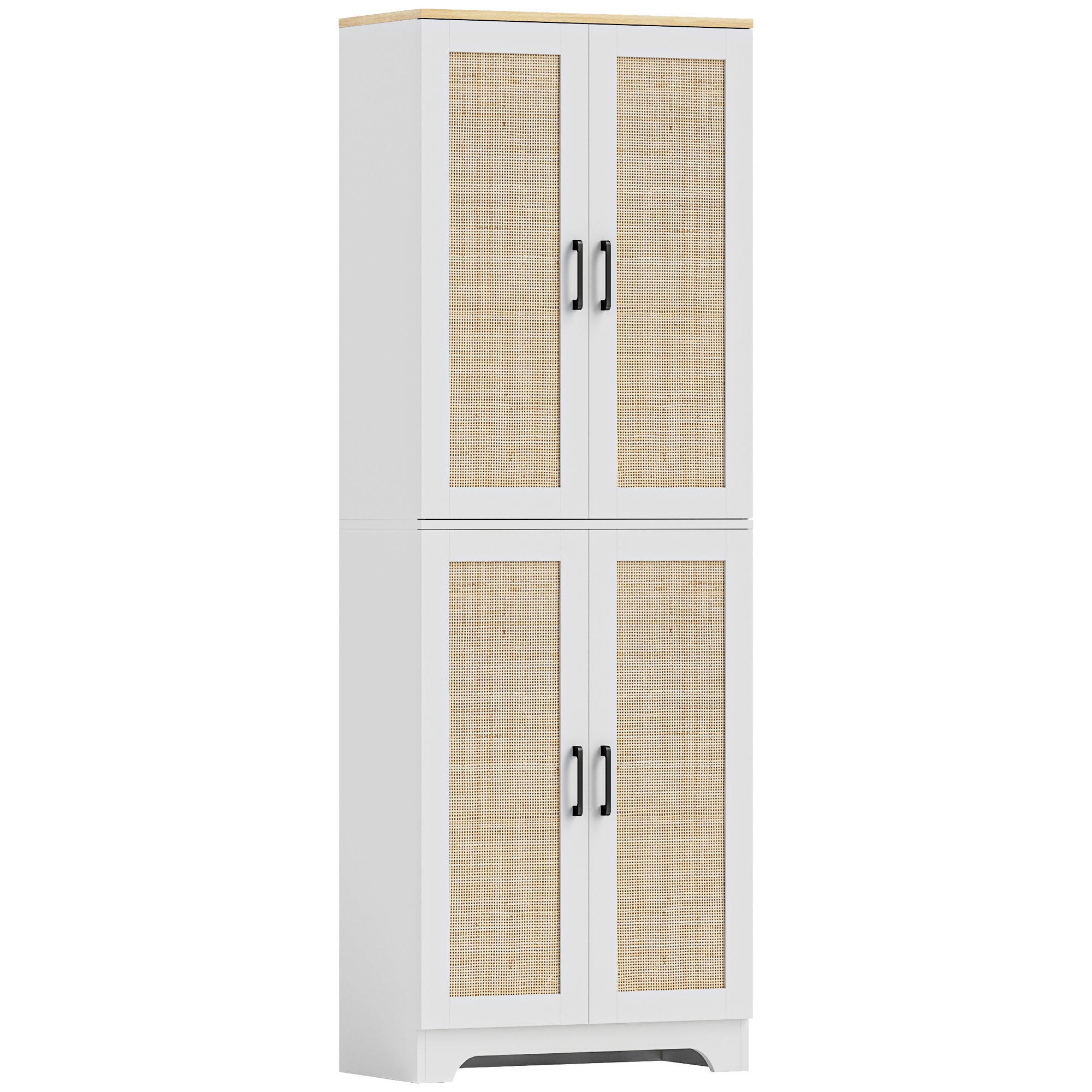 HOMCOM Kitchen Pantry Cabinet, 67" Tall Pantry Storage Cabinet Freestanding with 4 Rattan Doors and Adjustable Shelves, Cupboards Cabinet, White