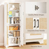 HOMCOM Kitchen Pantry Cabinet, 67" Tall Pantry Storage Cabinet Freestanding with 4 Rattan Doors and Adjustable Shelves, Cupboards Cabinet, White