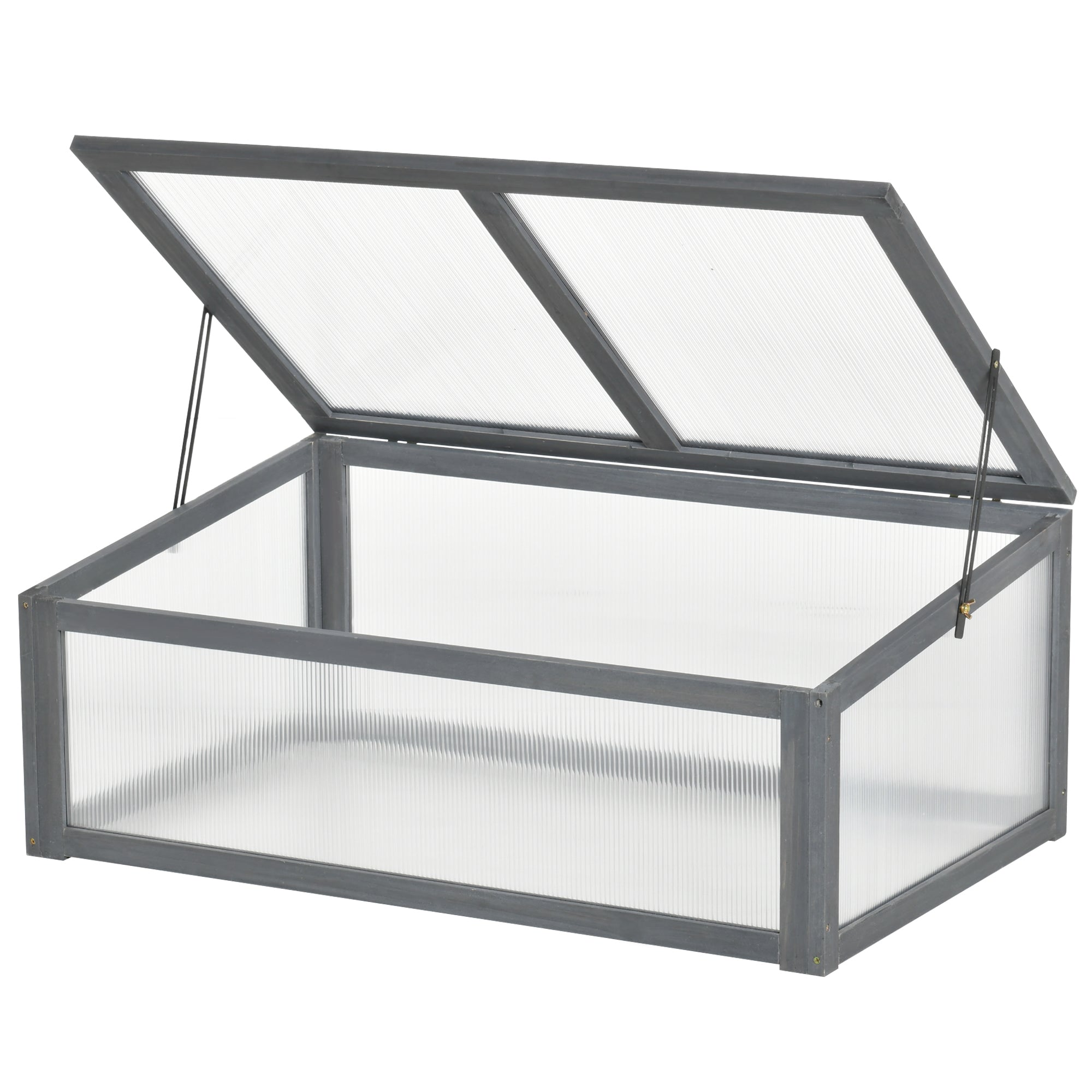 Outsunny 39" x 26" x 16" Wooden Cold Frame with Openable and Tilted Top Cover, Small Polycarbonate Planter Box for Flowers, Vegetables, Plants, Grey