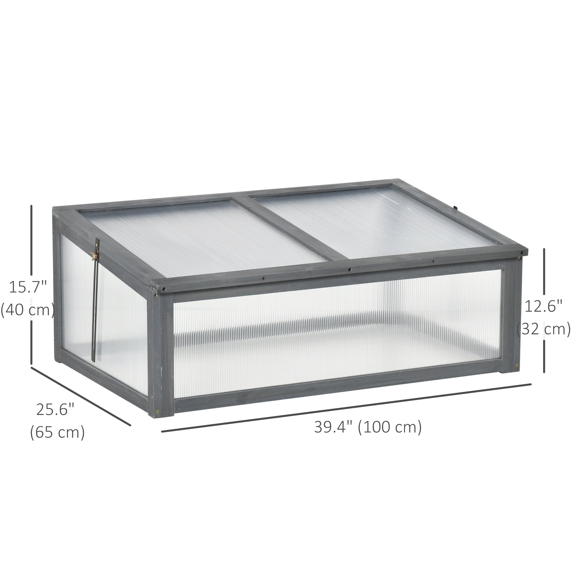 Outsunny 39" x 26" x 16" Wooden Cold Frame with Openable and Tilted Top Cover, Small Polycarbonate Planter Box for Flowers, Vegetables, Plants, Grey