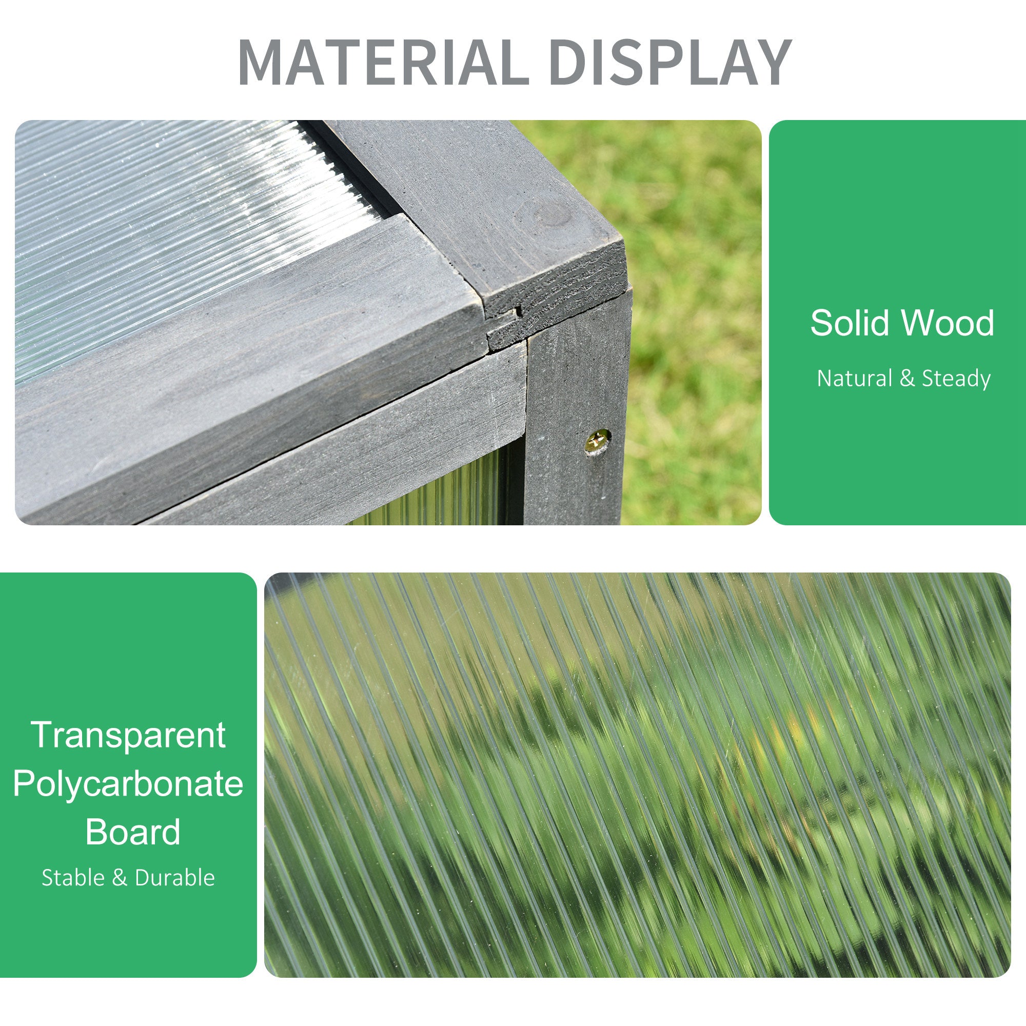 Outsunny 39" x 26" x 16" Wooden Cold Frame with Openable and Tilted Top Cover, Small Polycarbonate Planter Box for Flowers, Vegetables, Plants, Grey