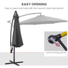 Outsunny 9.7ft Offset Patio Umbrella, Hanging Cantilever Parasol with Crank Handle, 8 Ribs and Cross Base for Outdoor, Sun Shade, Grey