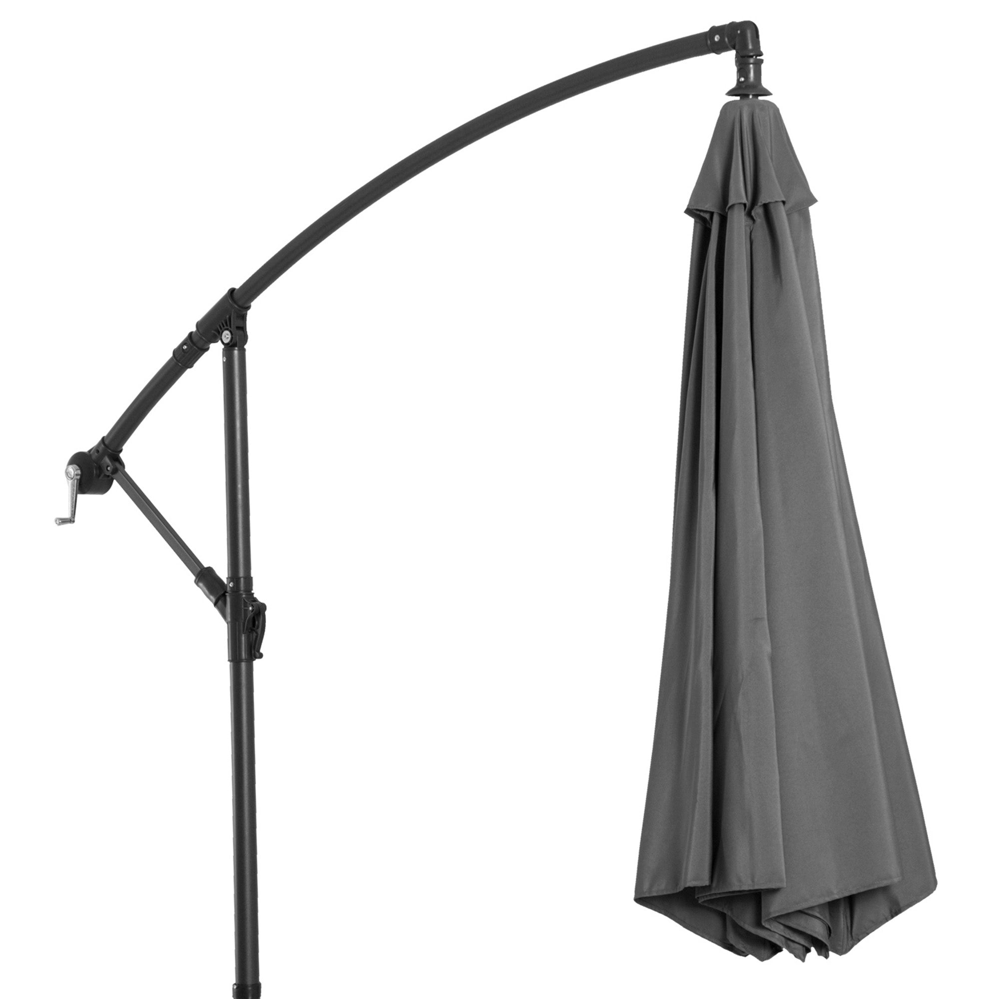 Outsunny 9.7ft Offset Patio Umbrella, Hanging Cantilever Parasol with Crank Handle, 8 Ribs and Cross Base for Outdoor, Sun Shade, Grey