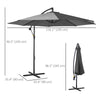 Outsunny 9.7ft Offset Patio Umbrella, Hanging Cantilever Parasol with Crank Handle, 8 Ribs and Cross Base for Outdoor, Sun Shade, Grey
