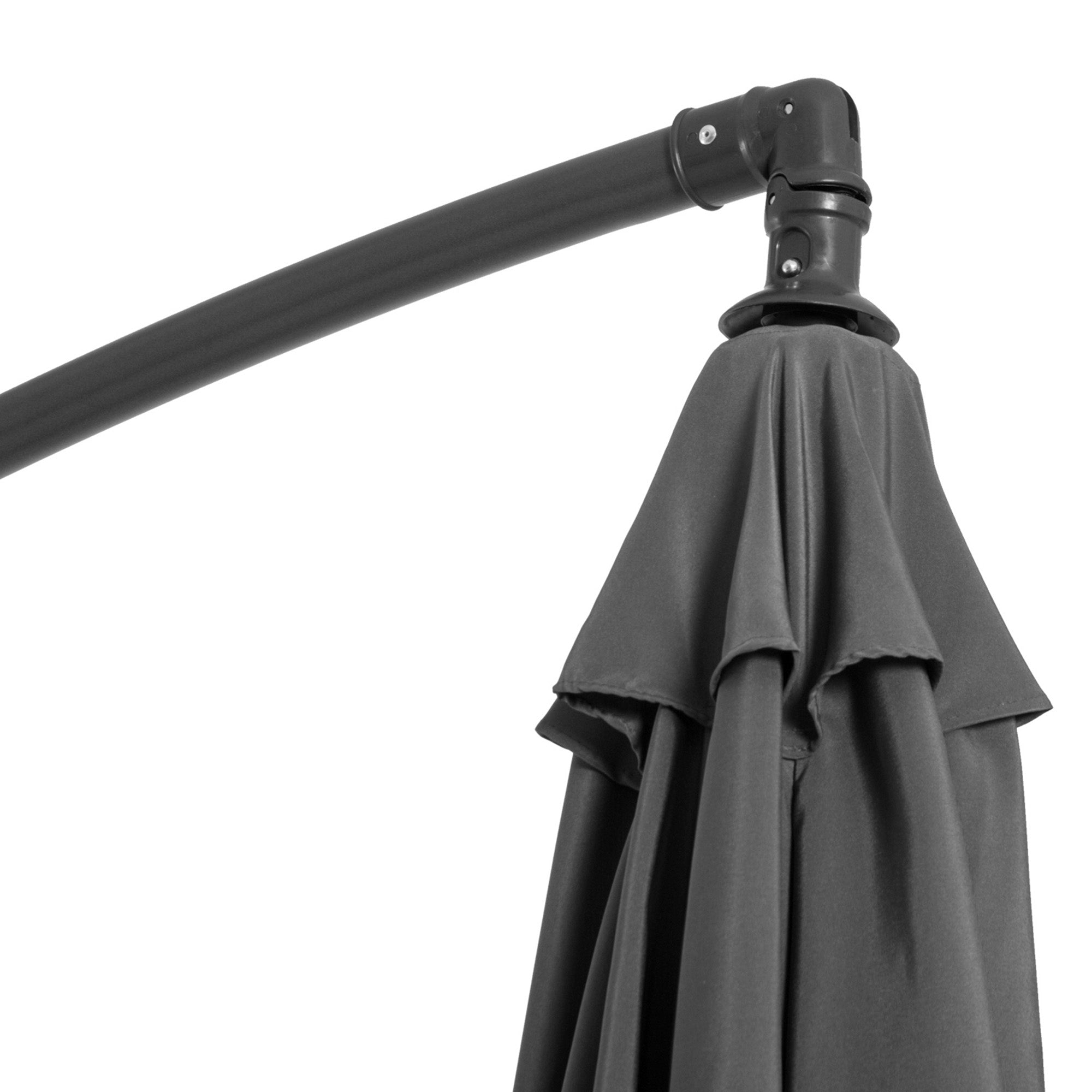 Outsunny 9.7ft Offset Patio Umbrella, Hanging Cantilever Parasol with Crank Handle, 8 Ribs and Cross Base for Outdoor, Sun Shade, Grey