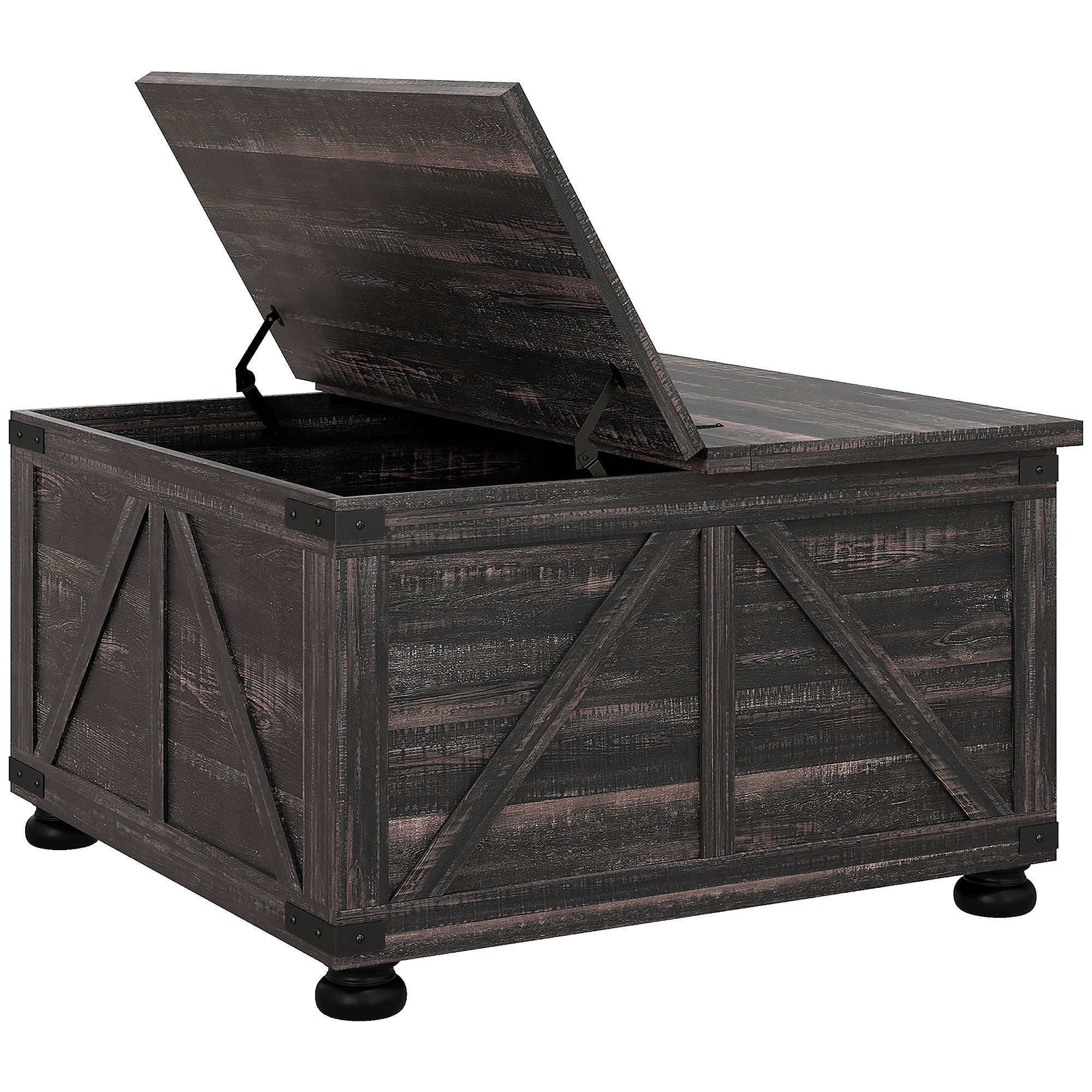HOMCOM Farmhouse Coffee Table, Square Center Table with Flip-top Lids, Living Room Table with Hidden Storage Compartment and Wooden Legs, Distressed Brown