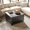 HOMCOM Farmhouse Coffee Table, Square Center Table with Flip-top Lids, Living Room Table with Hidden Storage Compartment and Wooden Legs, Distressed Brown