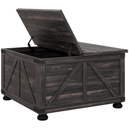 HOMCOM Farmhouse Coffee Table, Square Center Table with Flip-top Lids, Living Room Table with Hidden Storage Compartment and Wooden Legs, Distressed Brown