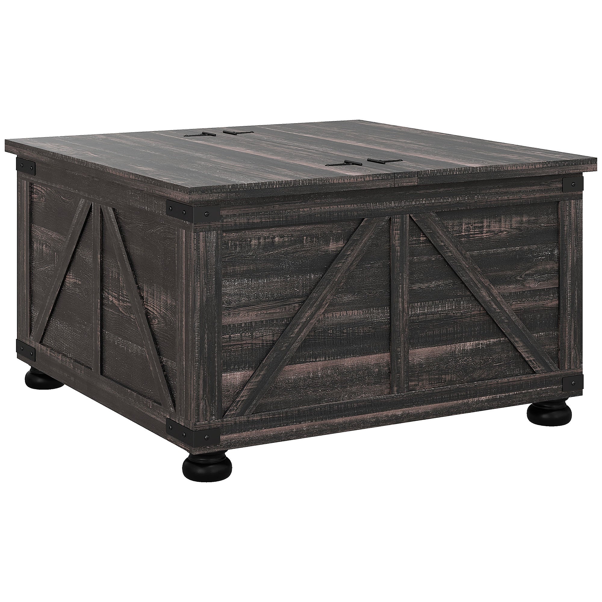 HOMCOM Farmhouse Coffee Table, Square Center Table with Flip-top Lids, Living Room Table with Hidden Storage Compartment and Wooden Legs, Distressed Brown