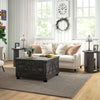 HOMCOM Farmhouse Coffee Table, Square Center Table with Flip-top Lids, Living Room Table with Hidden Storage Compartment and Wooden Legs, Distressed Brown