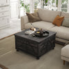 HOMCOM Farmhouse Coffee Table, Square Center Table with Flip-top Lids, Living Room Table with Hidden Storage Compartment and Wooden Legs, Distressed Brown