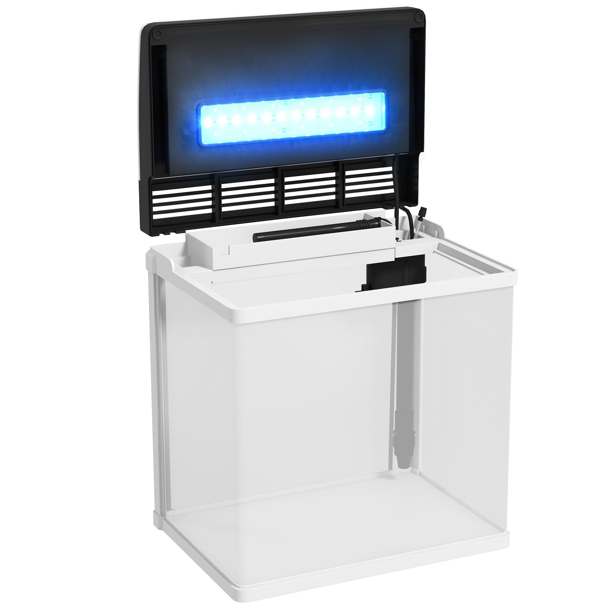 PawHut Aquarium, 13L Glass Fish Tank with Filter, LED Lighting, Water Pump, for Bettas, Guppies, Mini Parrot Fishes, Shrimp, Goldfish, 29 x 20 x 30.5cm