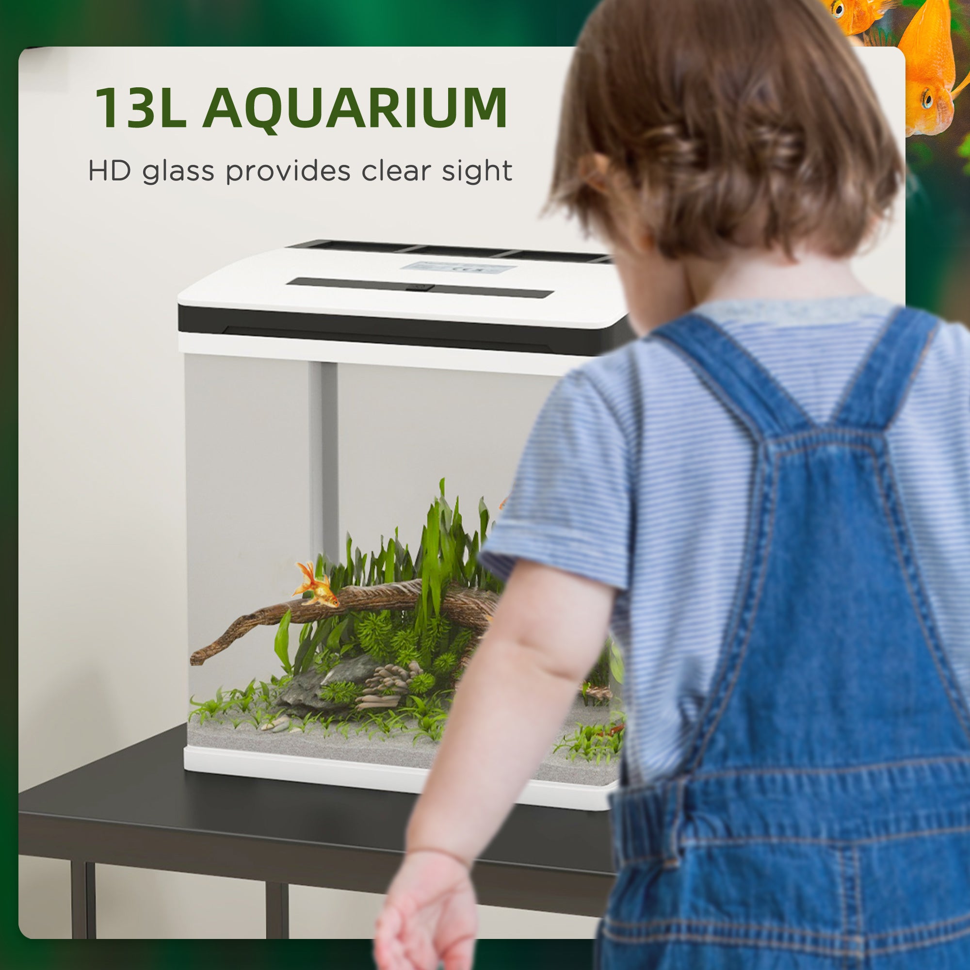PawHut Aquarium, 13L Glass Fish Tank with Filter, LED Lighting, Water Pump, for Bettas, Guppies, Mini Parrot Fishes, Shrimp, Goldfish, 29 x 20 x 30.5cm