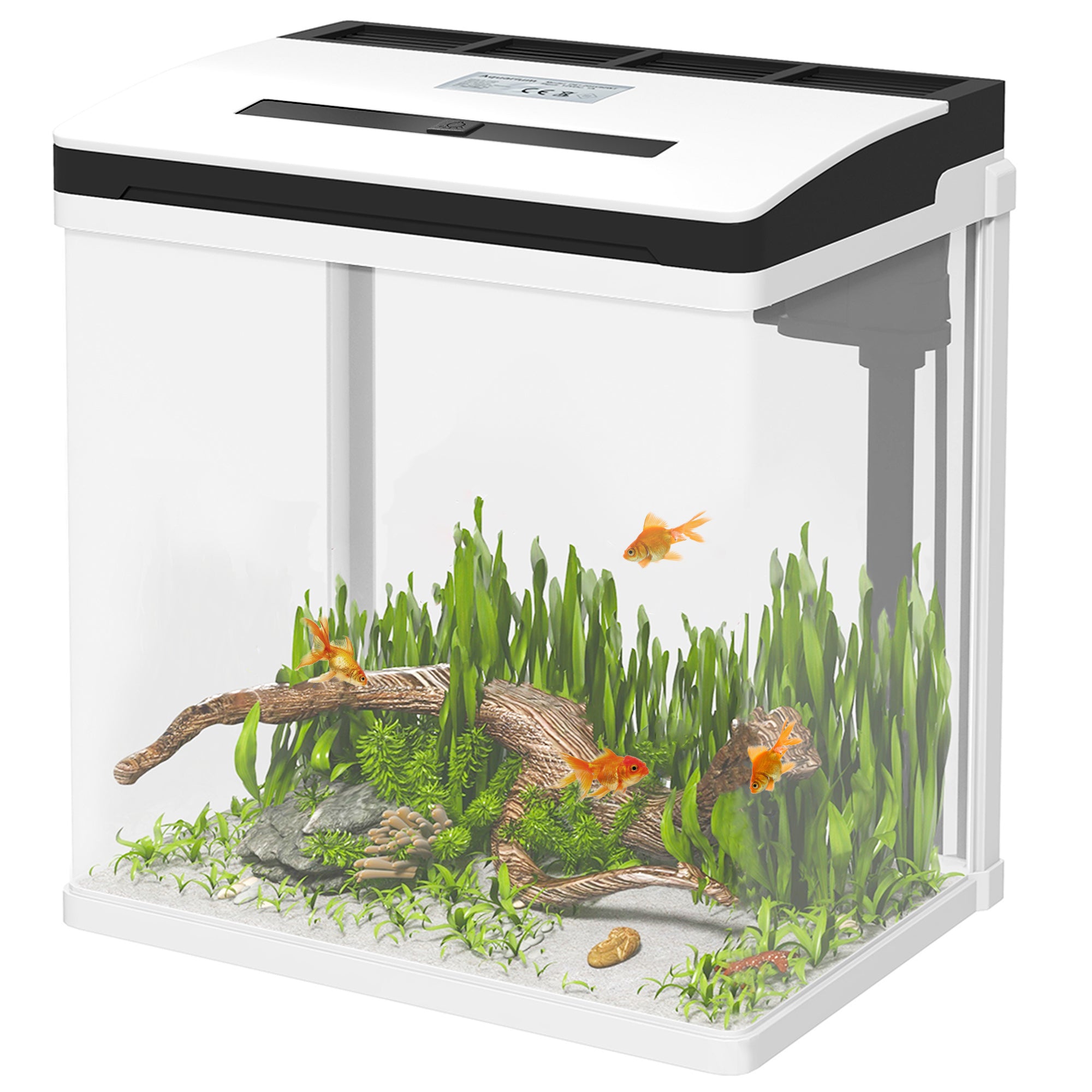 PawHut Aquarium, 13L Glass Fish Tank with Filter, LED Lighting, Water Pump, for Bettas, Guppies, Mini Parrot Fishes, Shrimp, Goldfish, 29 x 20 x 30.5cm