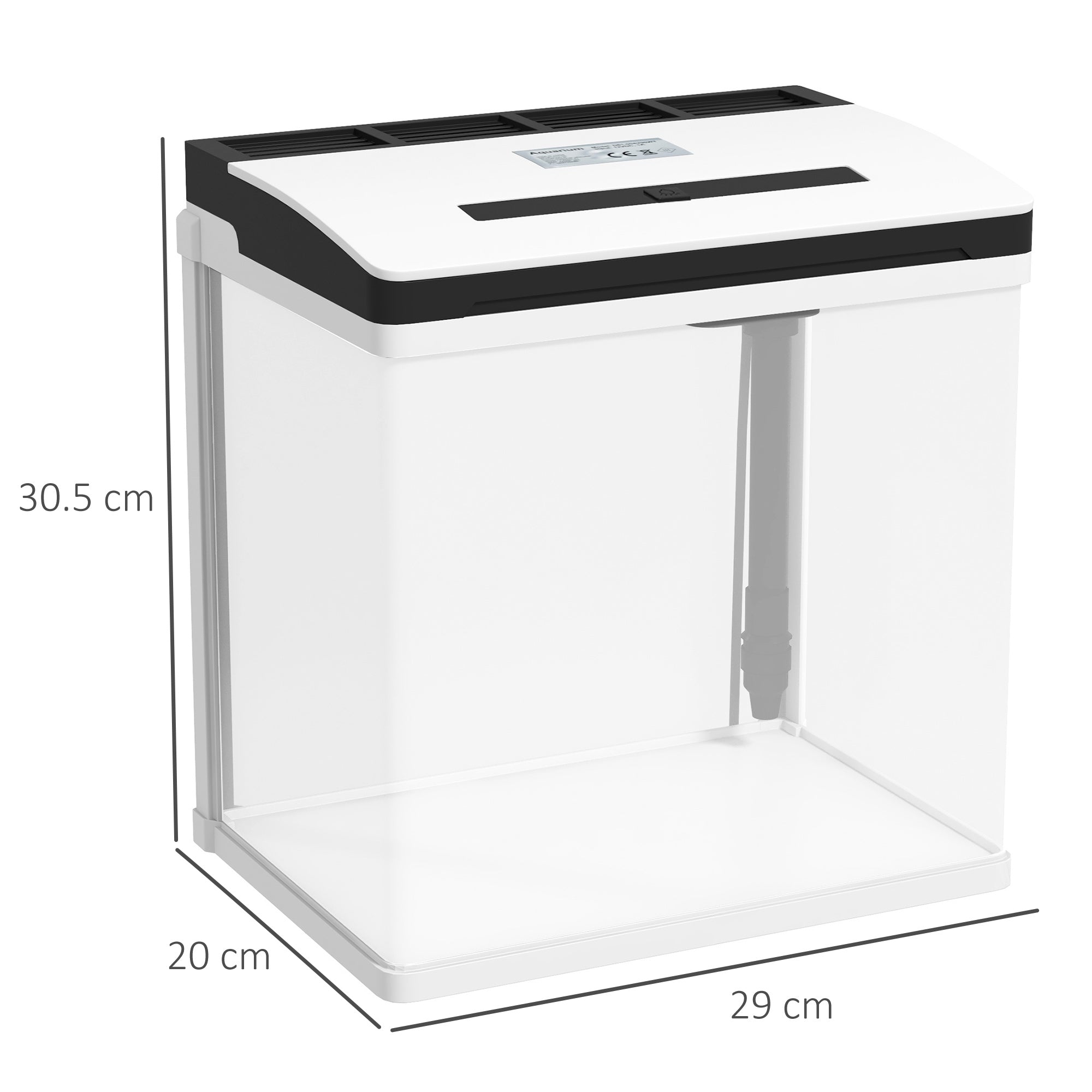 PawHut Aquarium, 13L Glass Fish Tank with Filter, LED Lighting, Water Pump, for Bettas, Guppies, Mini Parrot Fishes, Shrimp, Goldfish, 29 x 20 x 30.5cm