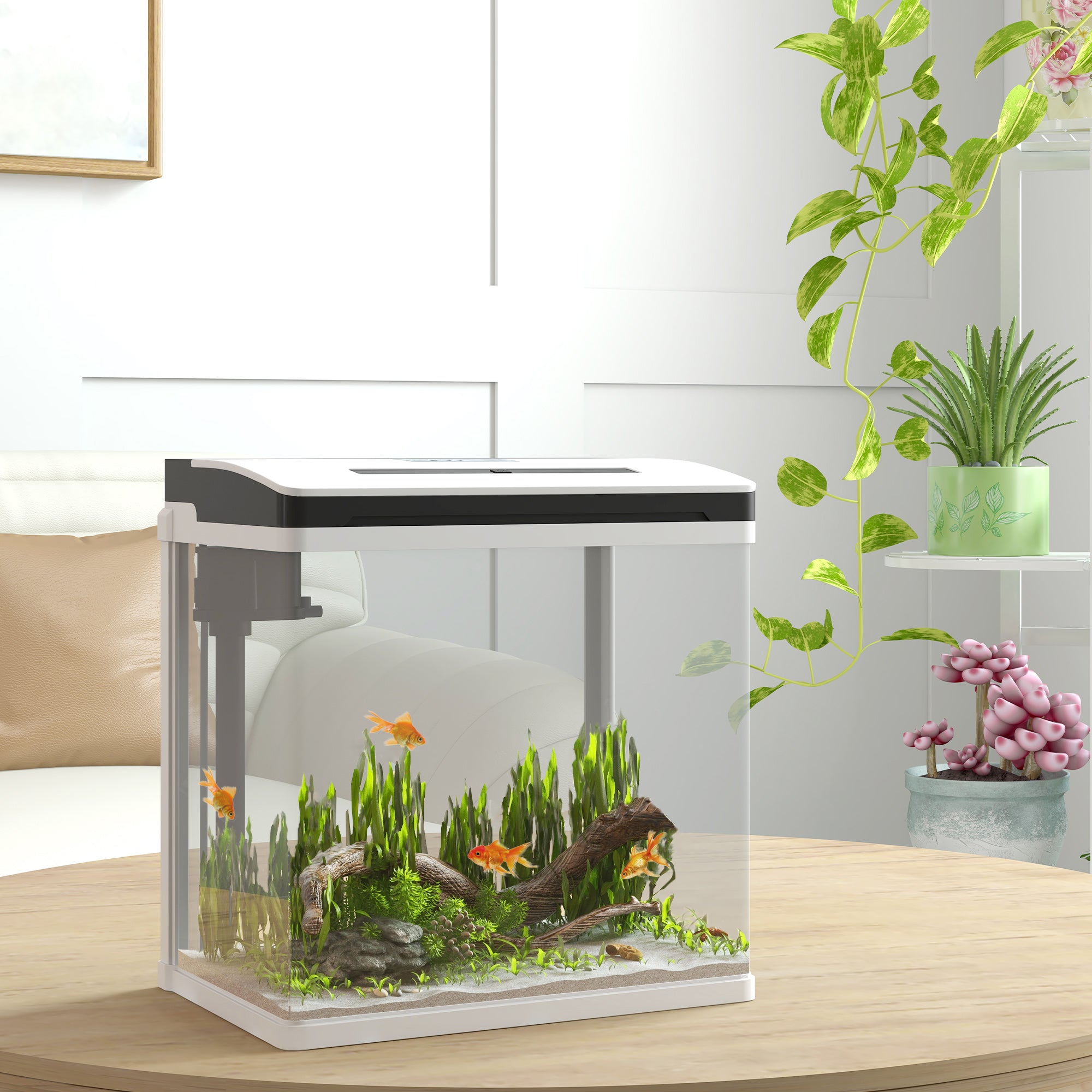 PawHut Aquarium, 13L Glass Fish Tank with Filter, LED Lighting, Water Pump, for Bettas, Guppies, Mini Parrot Fishes, Shrimp, Goldfish, 29 x 20 x 30.5cm