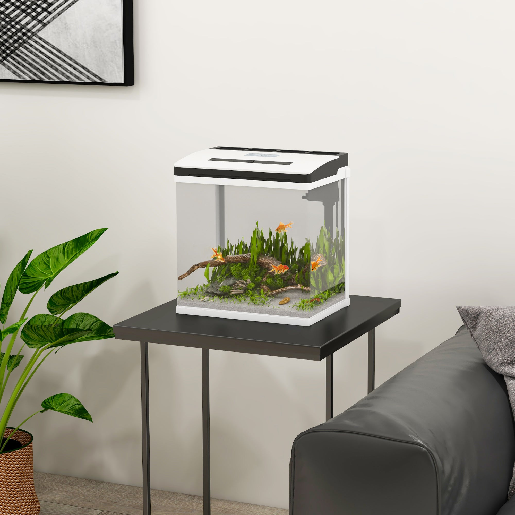 PawHut Aquarium, 13L Glass Fish Tank with Filter, LED Lighting, Water Pump, for Bettas, Guppies, Mini Parrot Fishes, Shrimp, Goldfish, 29 x 20 x 30.5cm