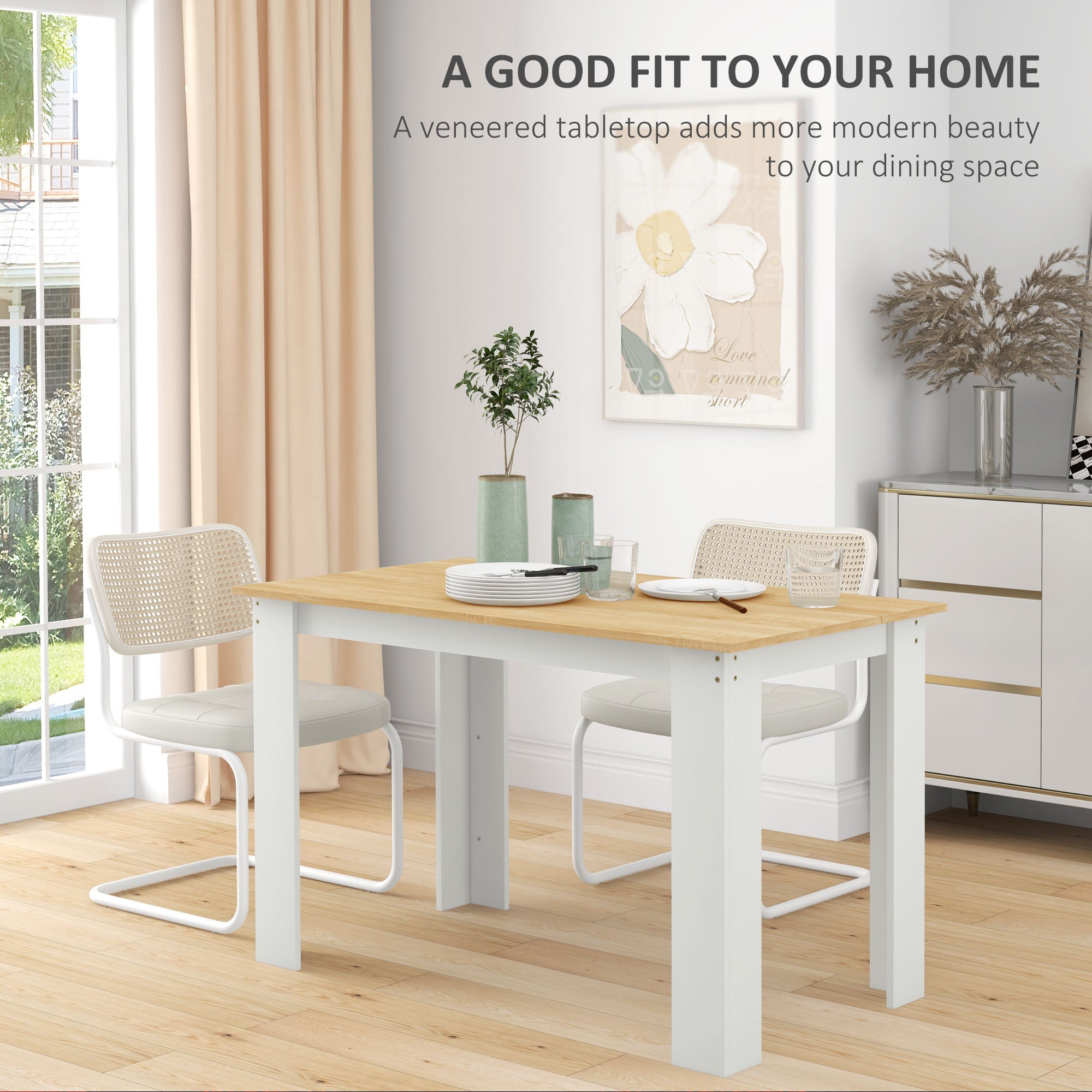 HOMCOM Modern Dining Table for 4-6 People, Kitchen Table with Veneered Tabletop for Dining Room, Living Room, Oak