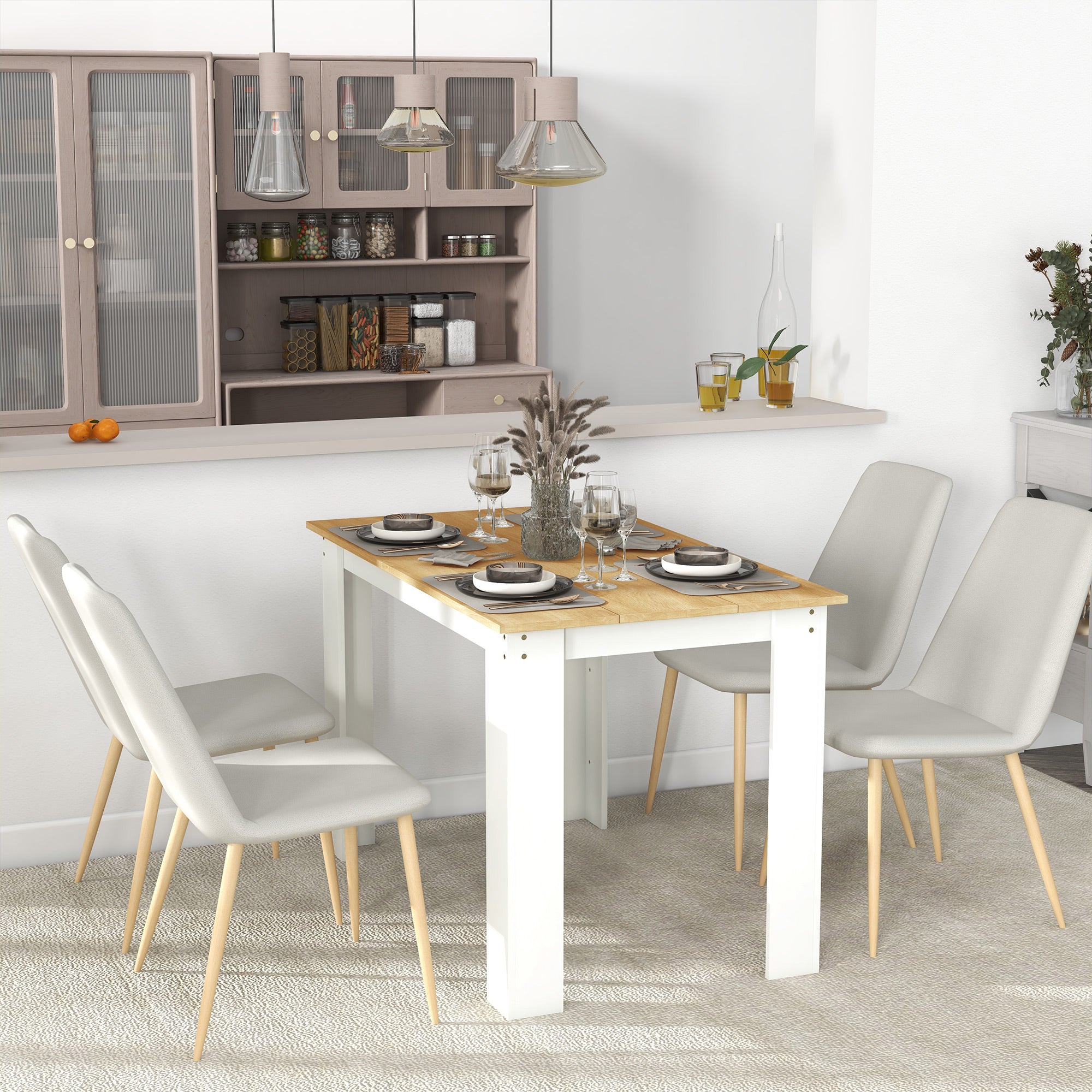 HOMCOM Modern Dining Table for 4-6 People, Kitchen Table with Veneered Tabletop for Dining Room, Living Room, Oak