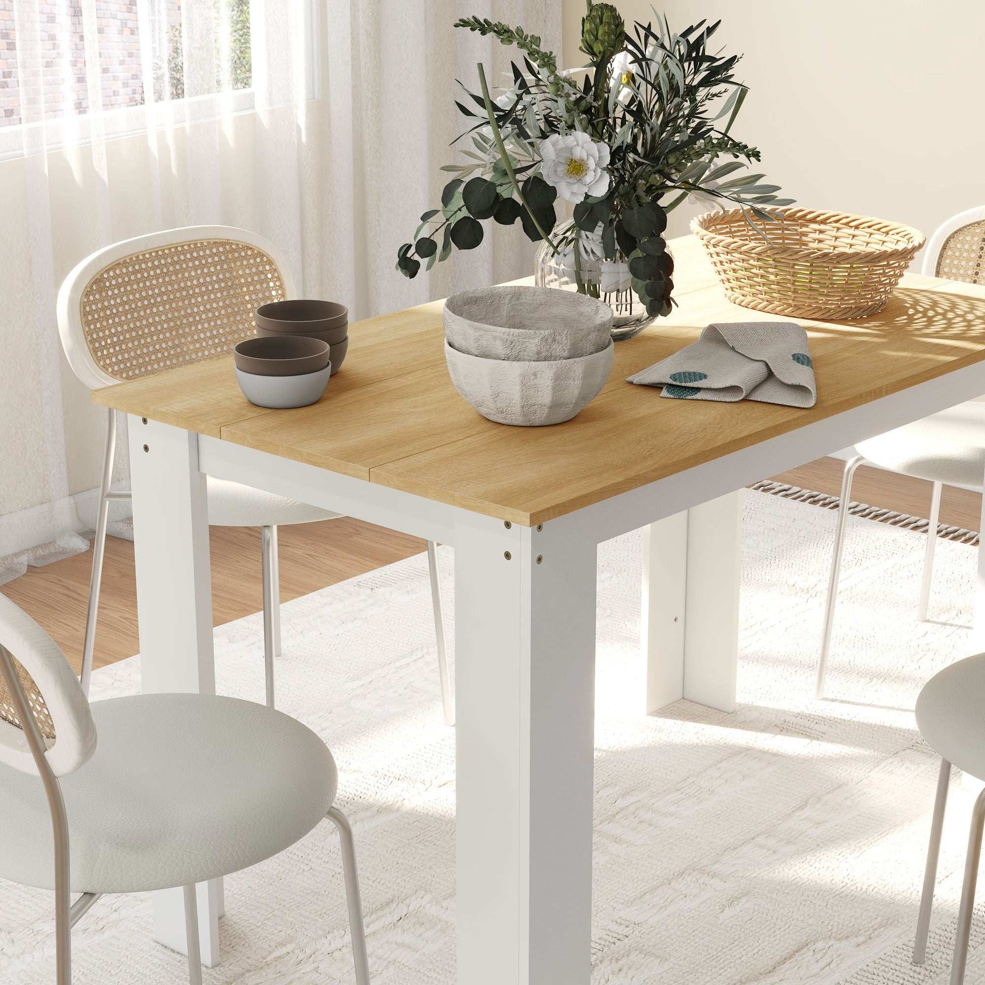 HOMCOM Modern Dining Table for 4-6 People, Kitchen Table with Veneered Tabletop for Dining Room, Living Room, Oak